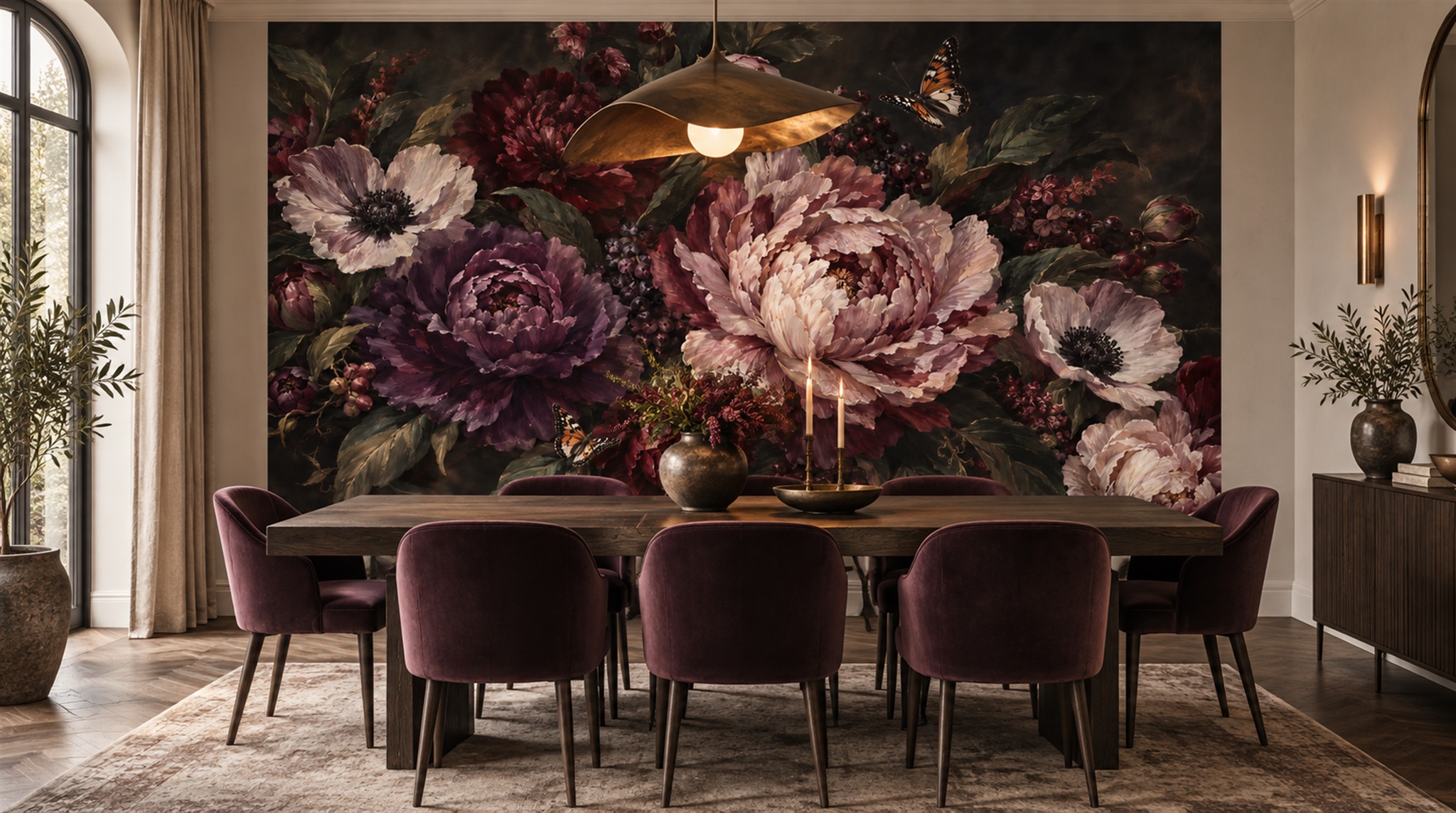 Red And Neutral Decorative Patterning Wallpaper Mural Layered Forms Accent-wall-wallpaper-murals, Peel-and-stick Finish