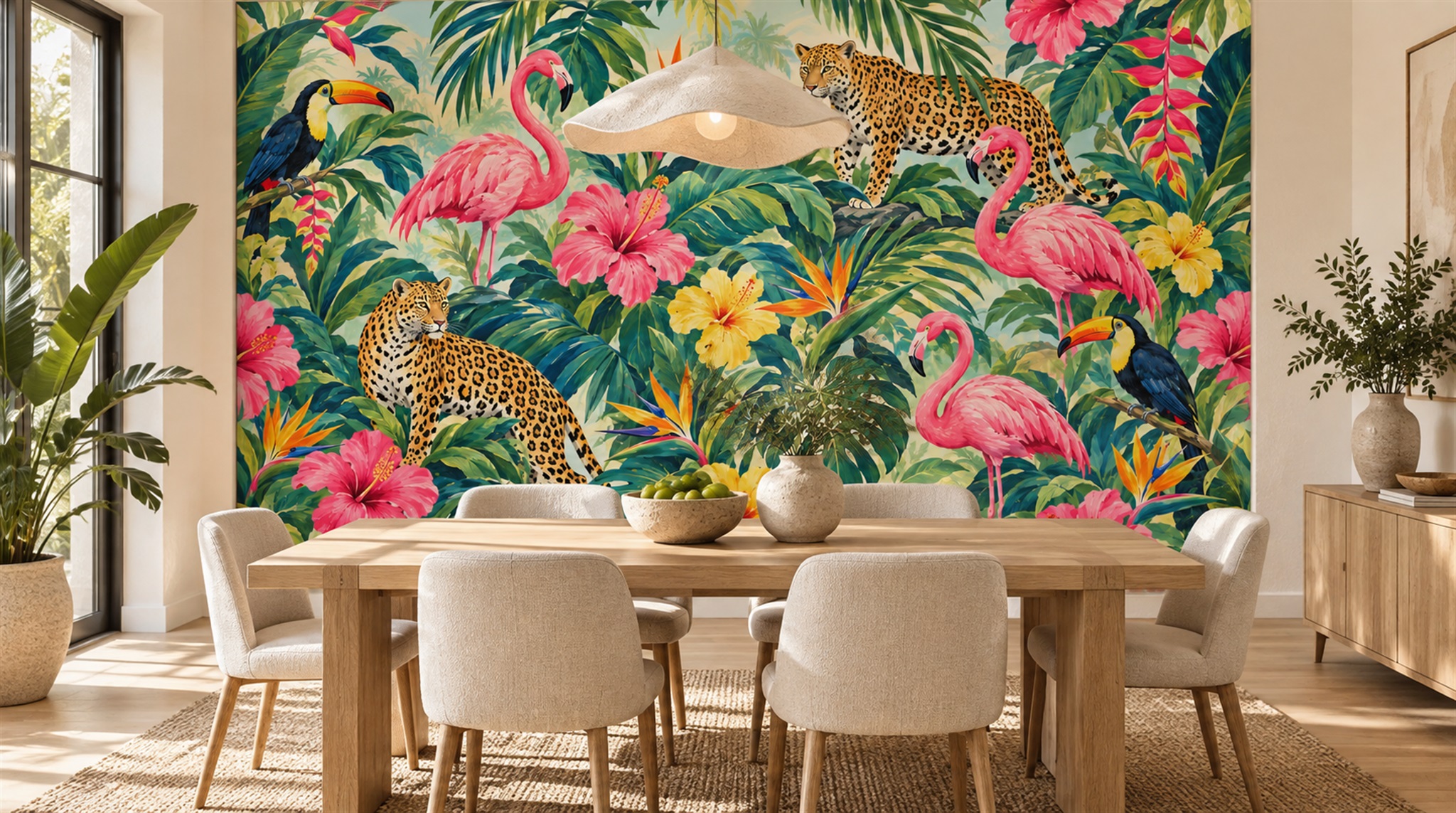 Red And Neutral Palm Leaves Decorative Wallpaper Mural Bedroom-wallpaper-murals, Peel-and-stick Finish