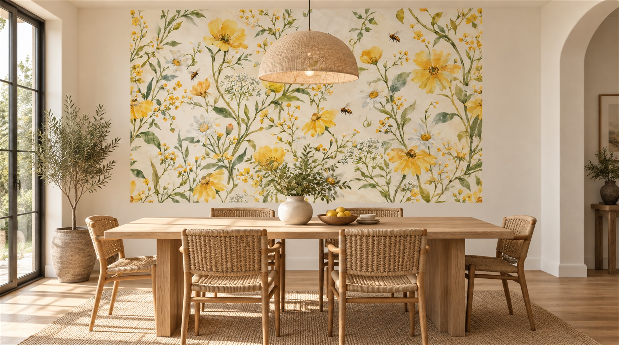 Cream And Red Floral Forms Wallpaper Mural Bedroom-wallpaper-murals, Peel-and-stick Finish