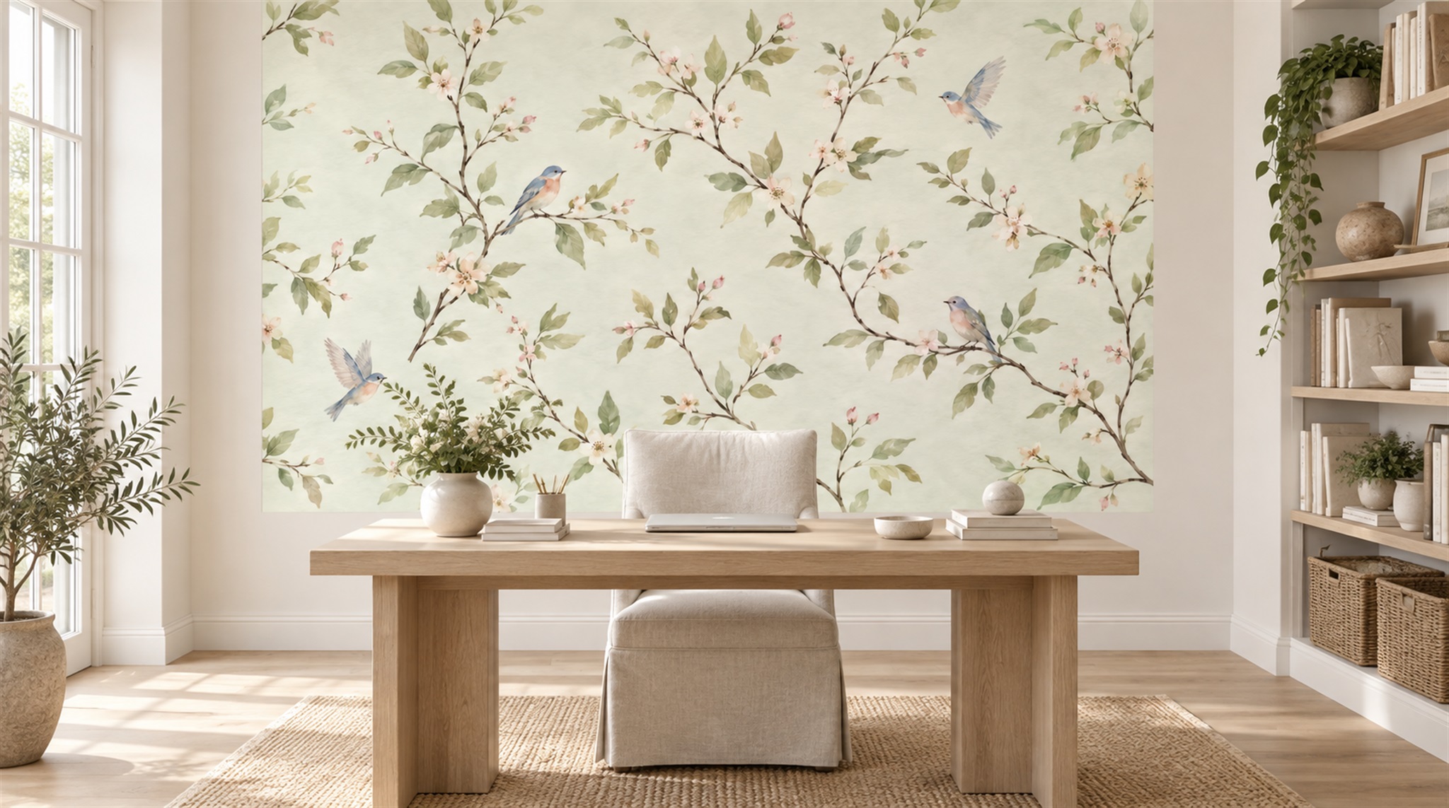 Ivory And Red Decorative Patterning Painterly Wallpaper Mural Living-room-wallpaper-murals, Peel-and-stick Finish