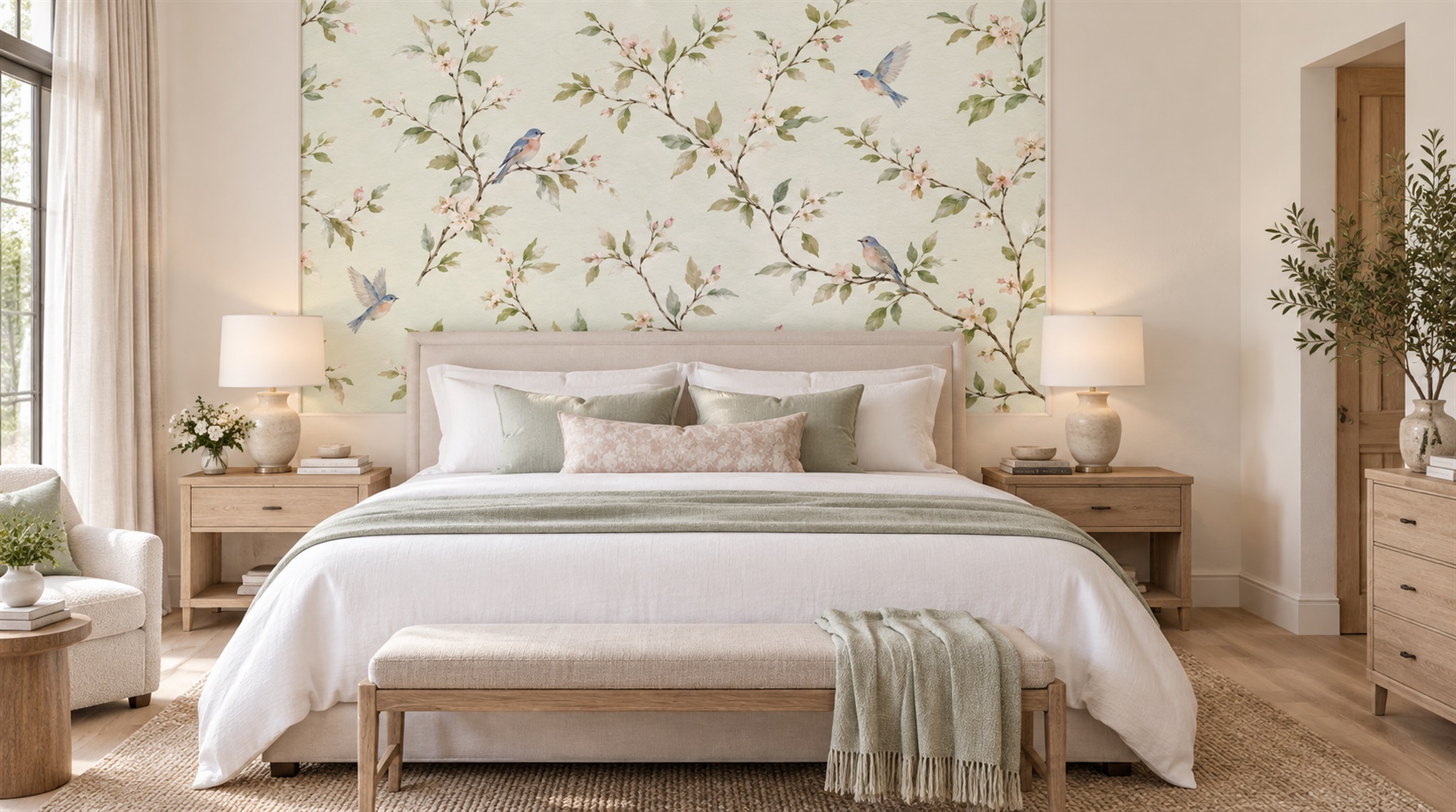 Ivory And Red Decorative Patterning Painterly Wallpaper Mural Accent-wall-wallpaper-murals, Peel-and-stick Finish