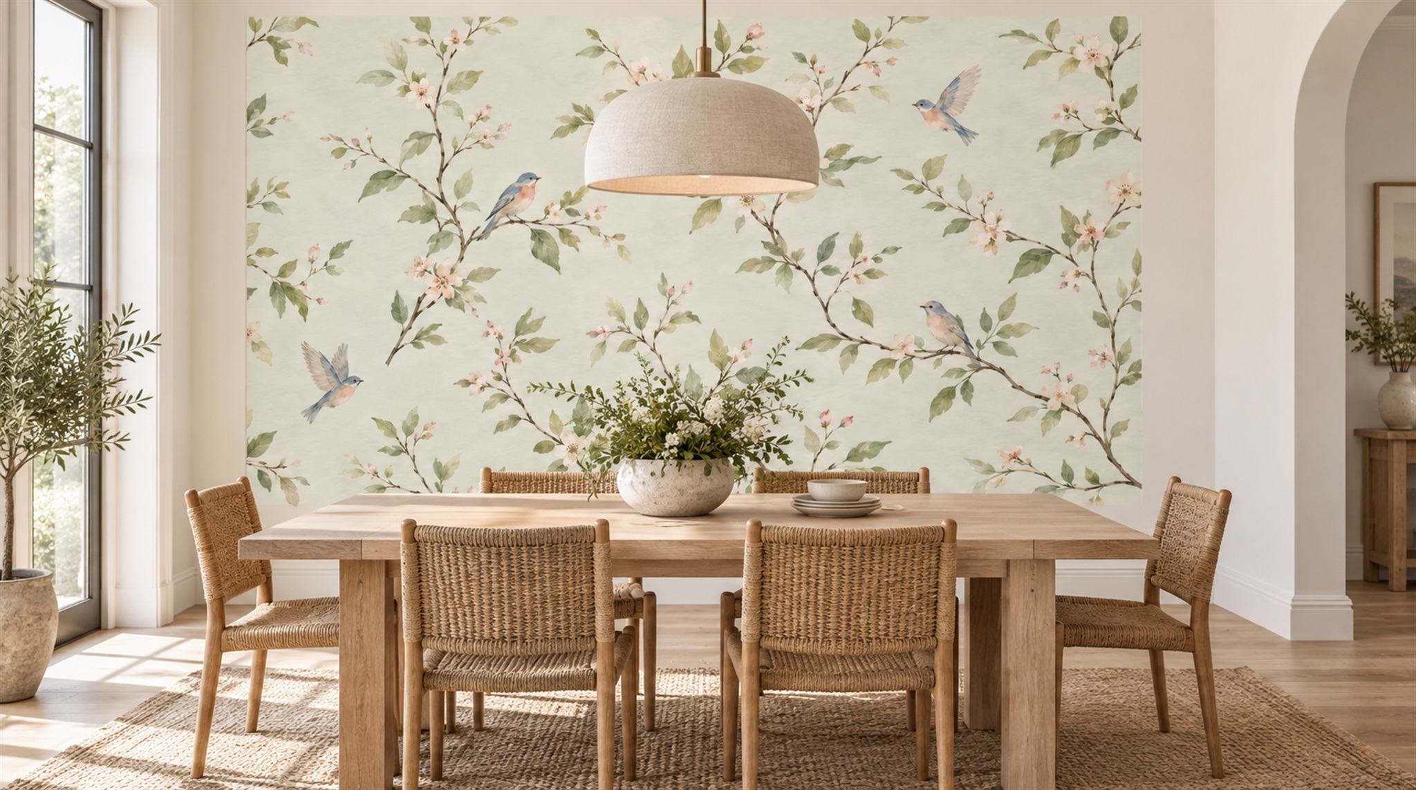Ivory And Red Decorative Patterning Painterly Wallpaper Mural Office-wallpaper-murals, Shown In A Home Office, Peel-and-stick Finish