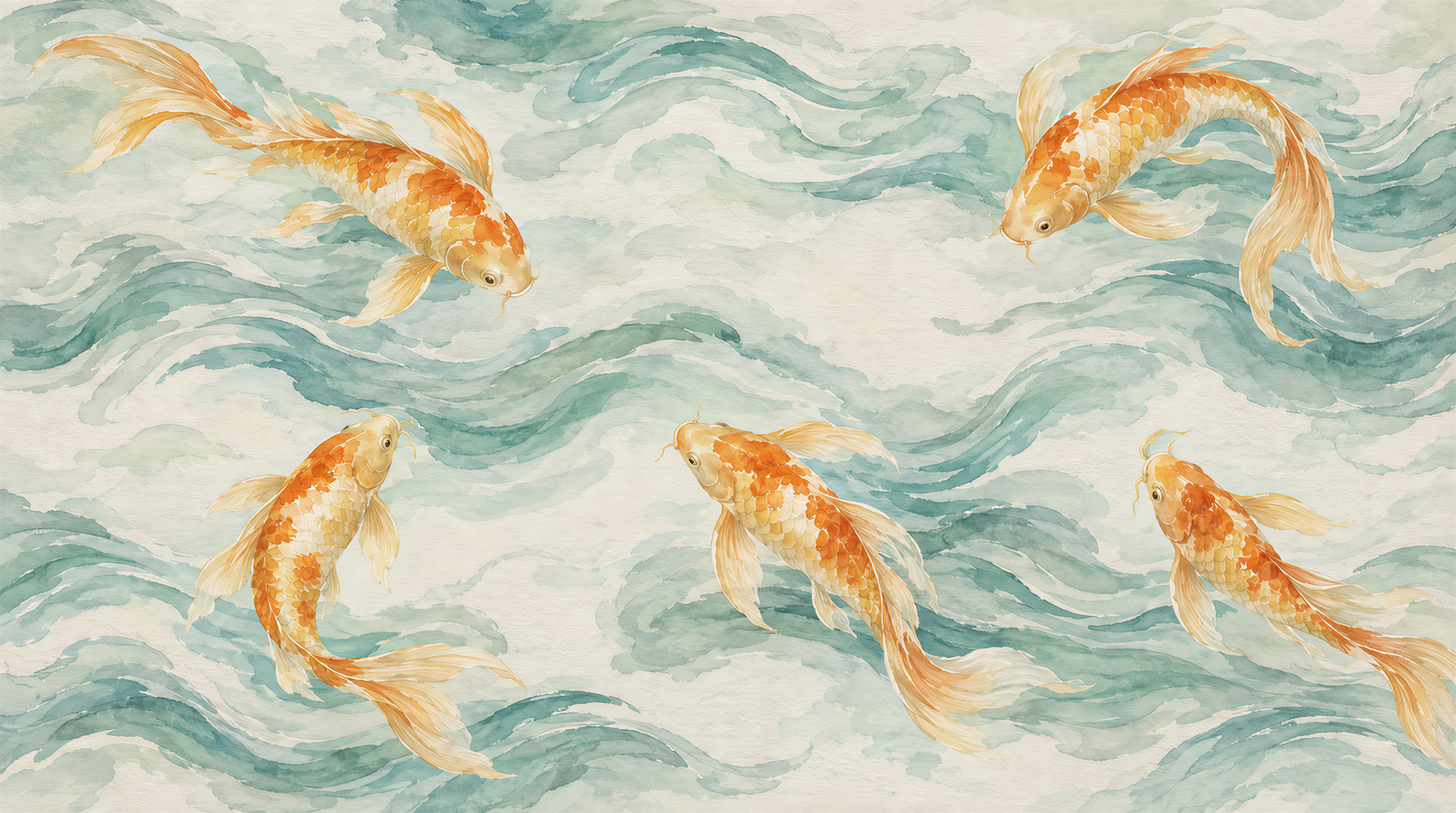 Red And Aqua Decorative Patterning Wallpaper Mural, Peel-and-stick Finish