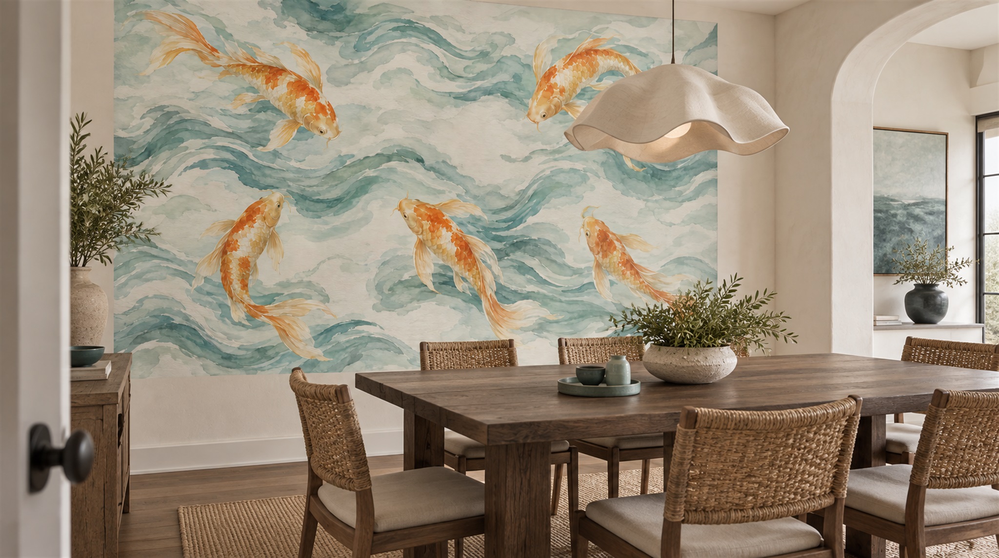 Red And Aqua Decorative Patterning Wallpaper Mural Bedroom-wallpaper-murals, Peel-and-stick Finish