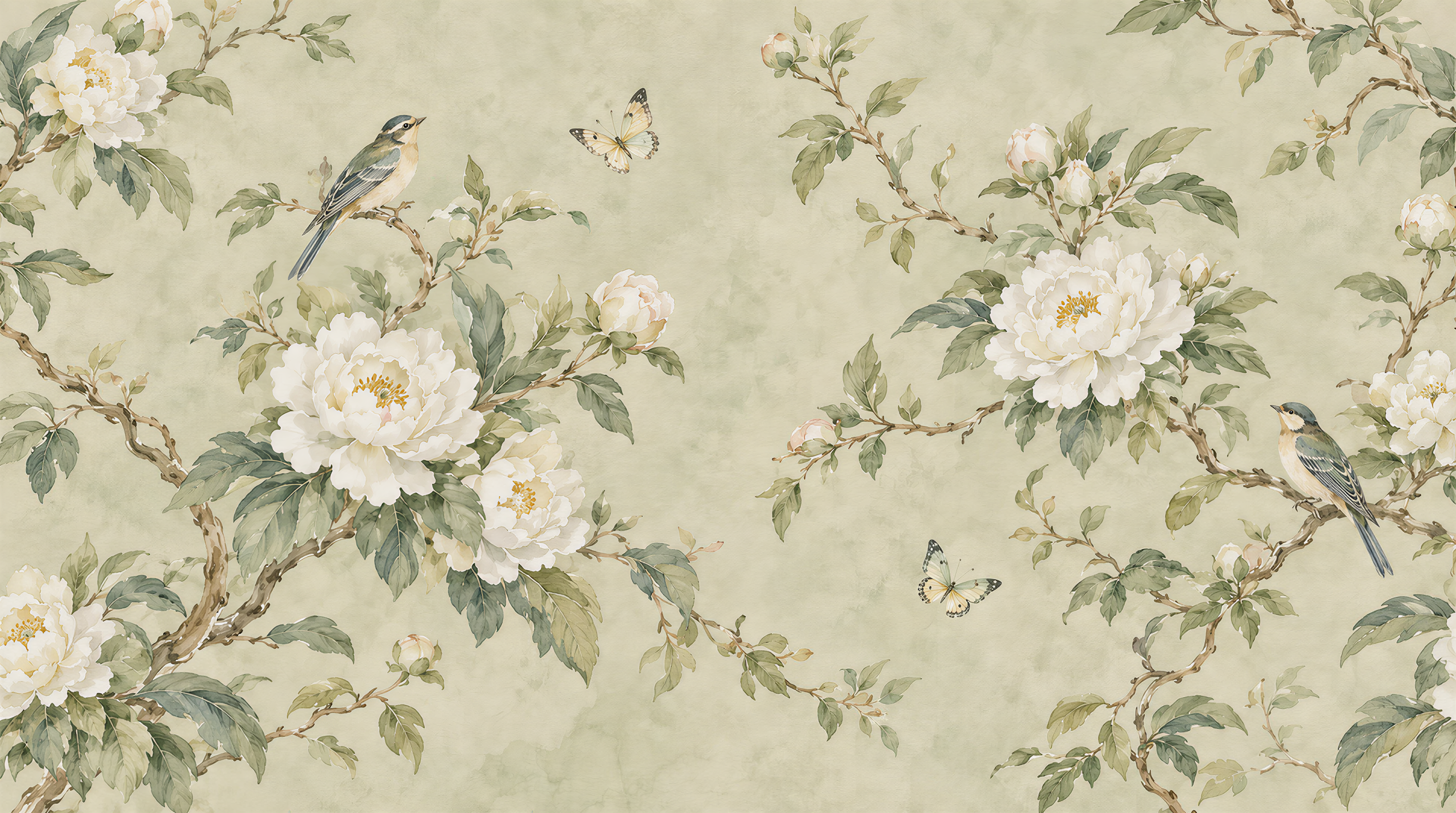 Red And Sage Green Decorative Patterning Wallpaper Painterly Wallpaper, Peel-and-stick Finish