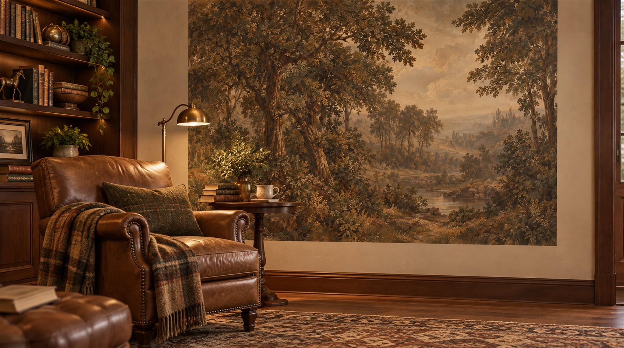 Brown And Red Decorative Patterning Layered Wallpaper Mural Accent-wall-wallpaper-murals, Peel-and-stick Finish