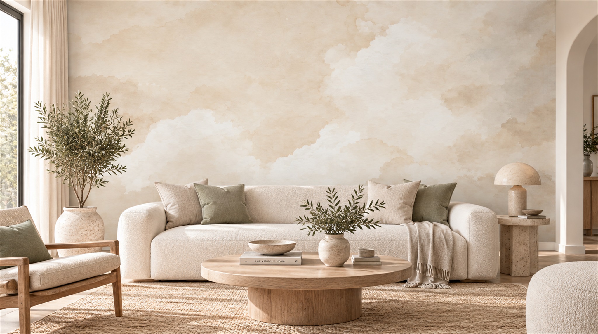 Ivory Beige Watercolour Wash Wallpaper Mural — Wallpaper Mural Design, Peel-and-stick Finish