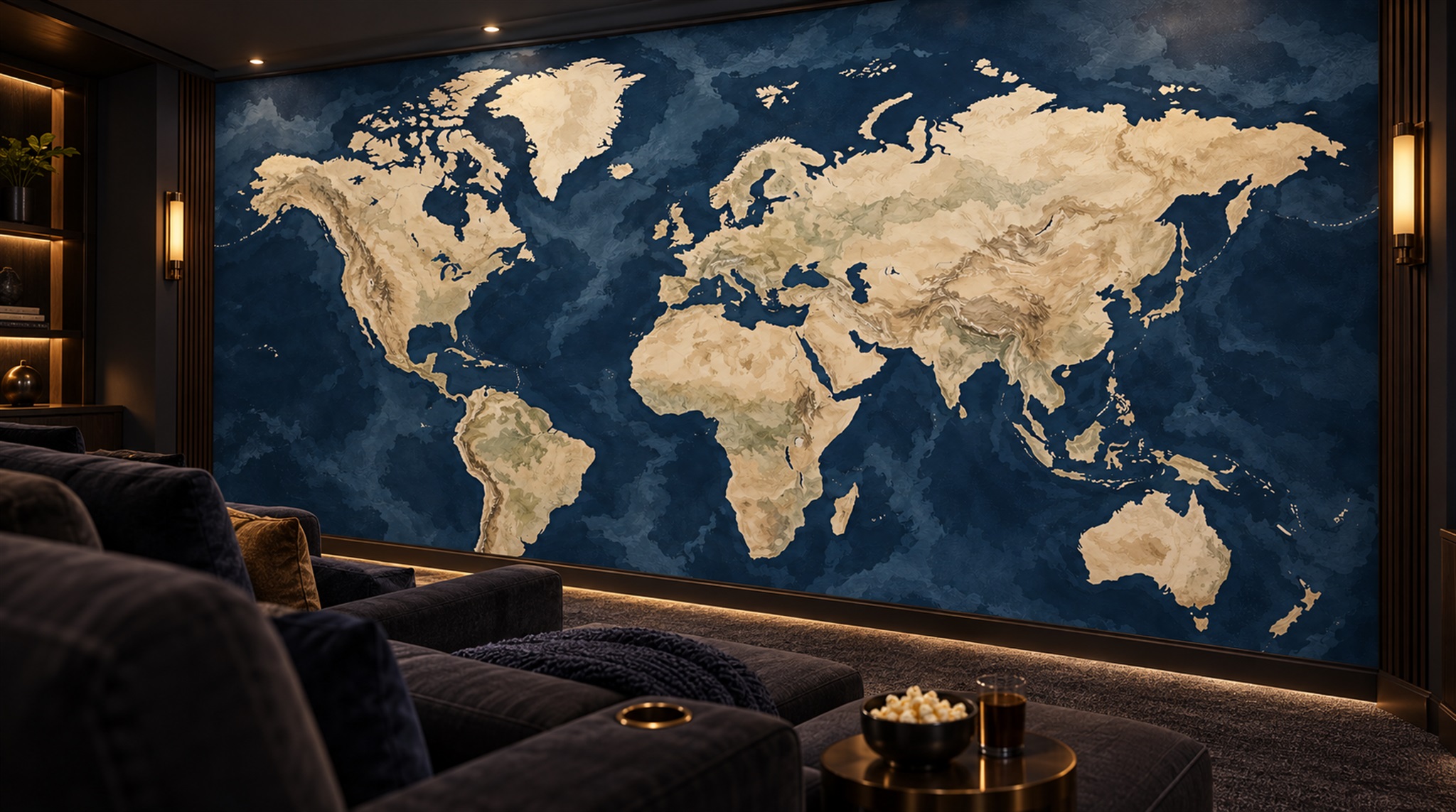 Red And Navy Decorative Patterning Layered Wallpaper Mural Feature-wall-wallpaper-murals, Peel-and-stick Finish