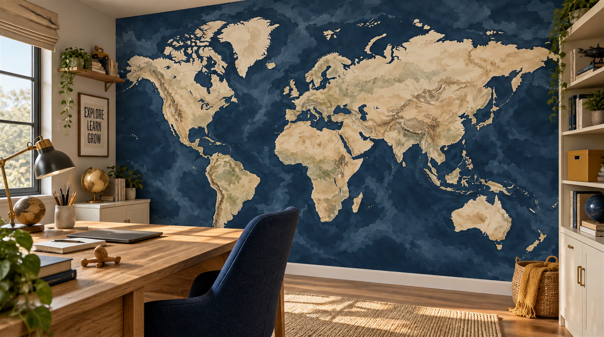 Red And Navy Decorative Patterning Layered Wallpaper Mural Accent-wall-wallpaper-murals, Peel-and-stick Finish