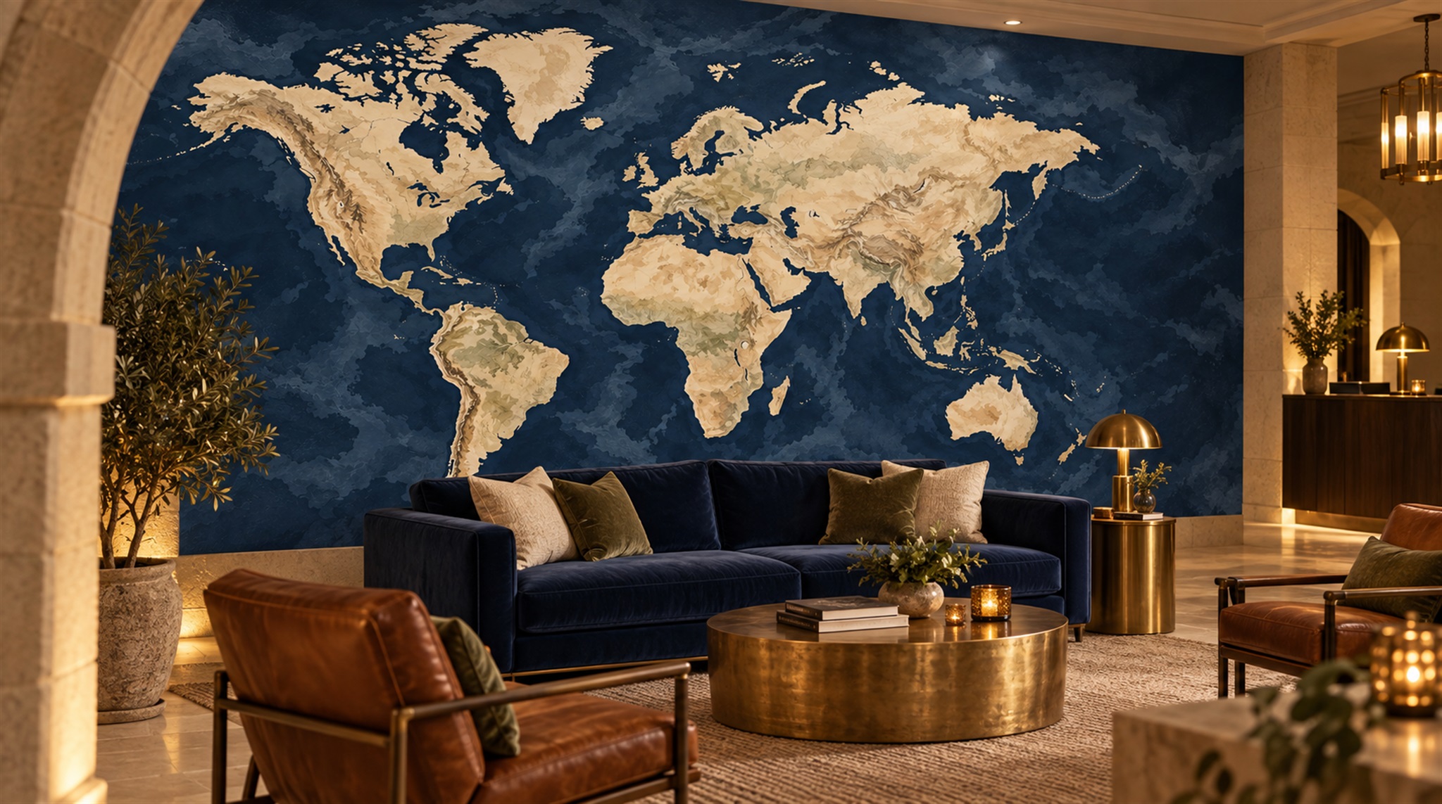 Red And Navy Decorative Patterning Layered Wallpaper Mural Accent-wall-wallpaper-murals, Peel-and-stick Finish