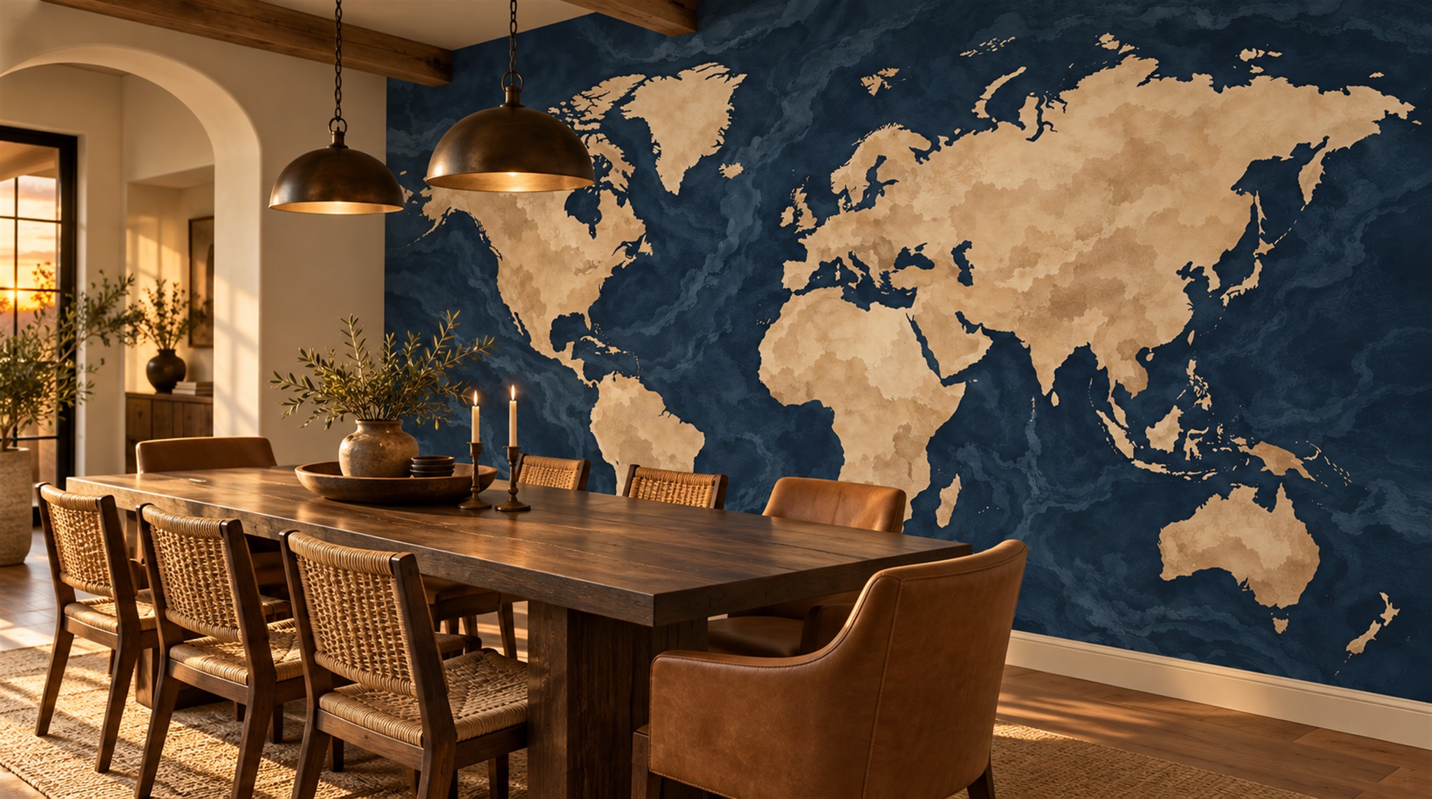 Red And Navy Decorative Patterning Textured Wallpaper Mural Dining-room-wallpaper-murals, Peel-and-stick Finish