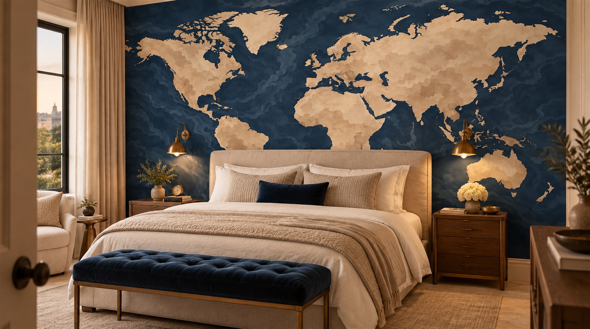 Red And Navy Decorative Patterning Textured Wallpaper Mural, Peel-and-stick Finish