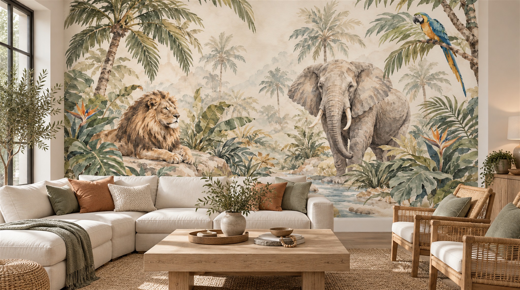 Cream And Red Decorative Patterning Textured Wallpaper Mural Living-room-wallpaper-murals, Shown In A Living Room, Peel-and-stick Finish