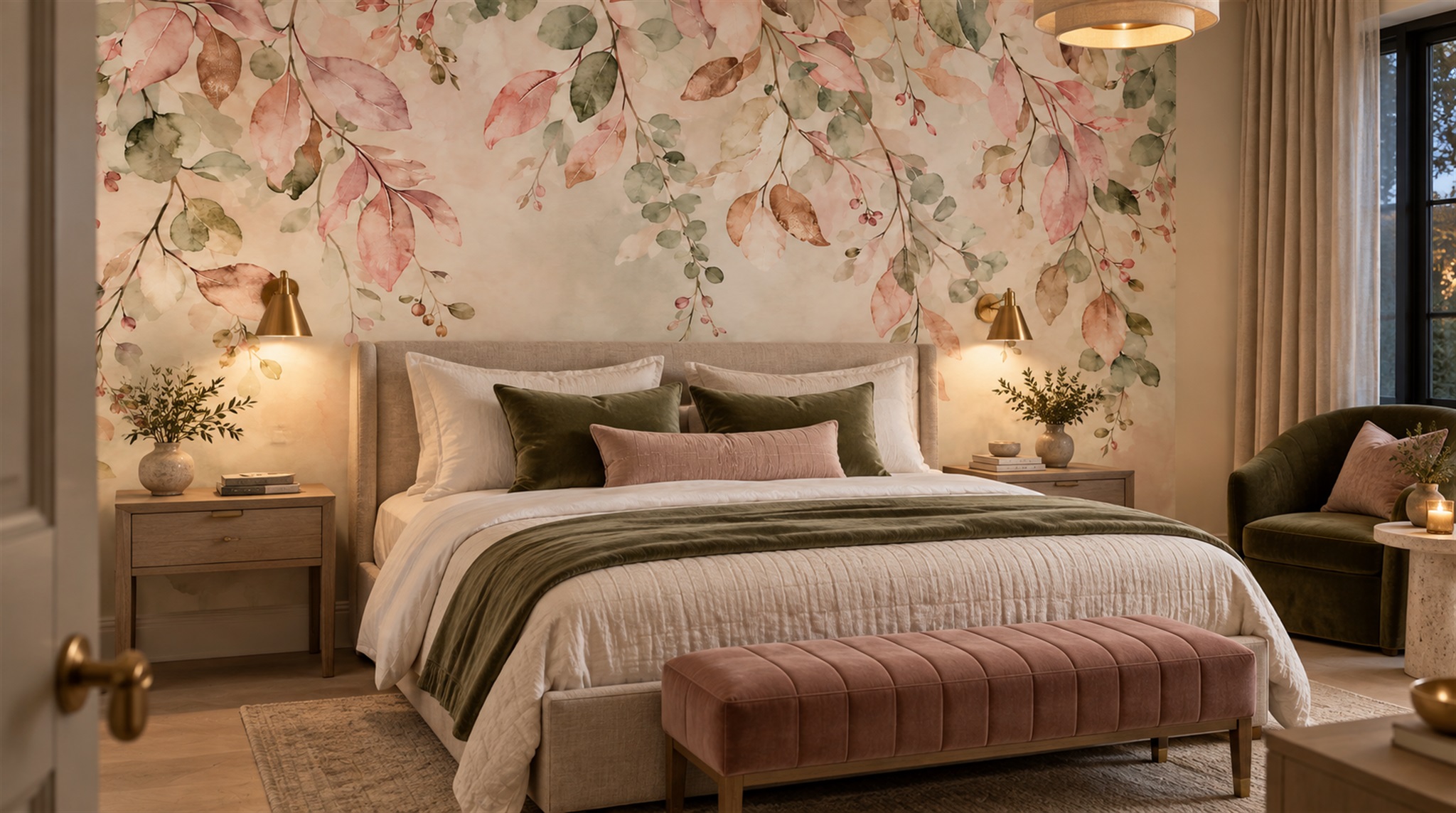 Red And Pink Decorative Patterning Painterly Wallpaper Mural Accent-wall-wallpaper-murals, Peel-and-stick Finish