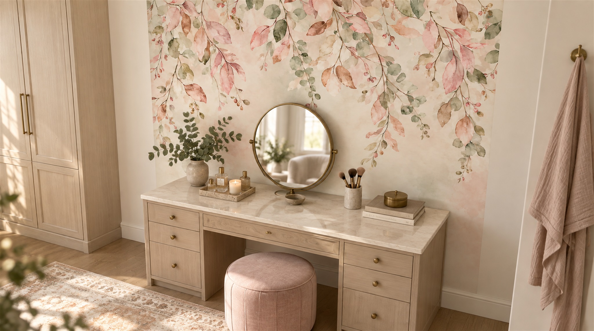 Red And Pink Decorative Patterning Painterly Wallpaper Mural Accent-wall-wallpaper-murals, Peel-and-stick Finish