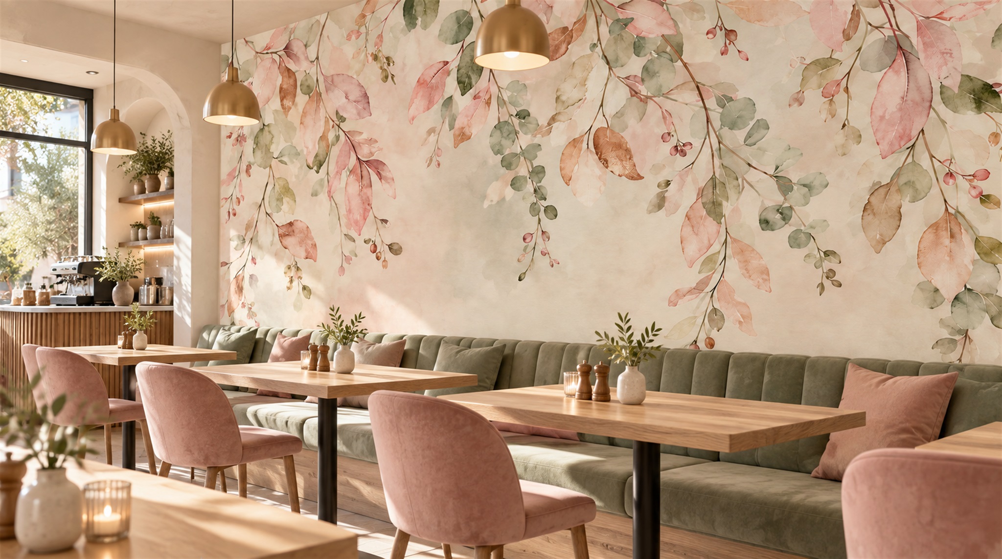 Red And Pink Decorative Patterning Painterly Wallpaper Mural Cafe-wallpaper-murals, Peel-and-stick Finish