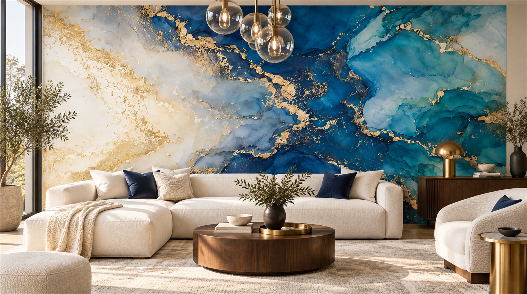 Red And Blue Marble Veining Wallpaper Mural Feature-wall-wallpaper-murals, Peel-and-stick Finish