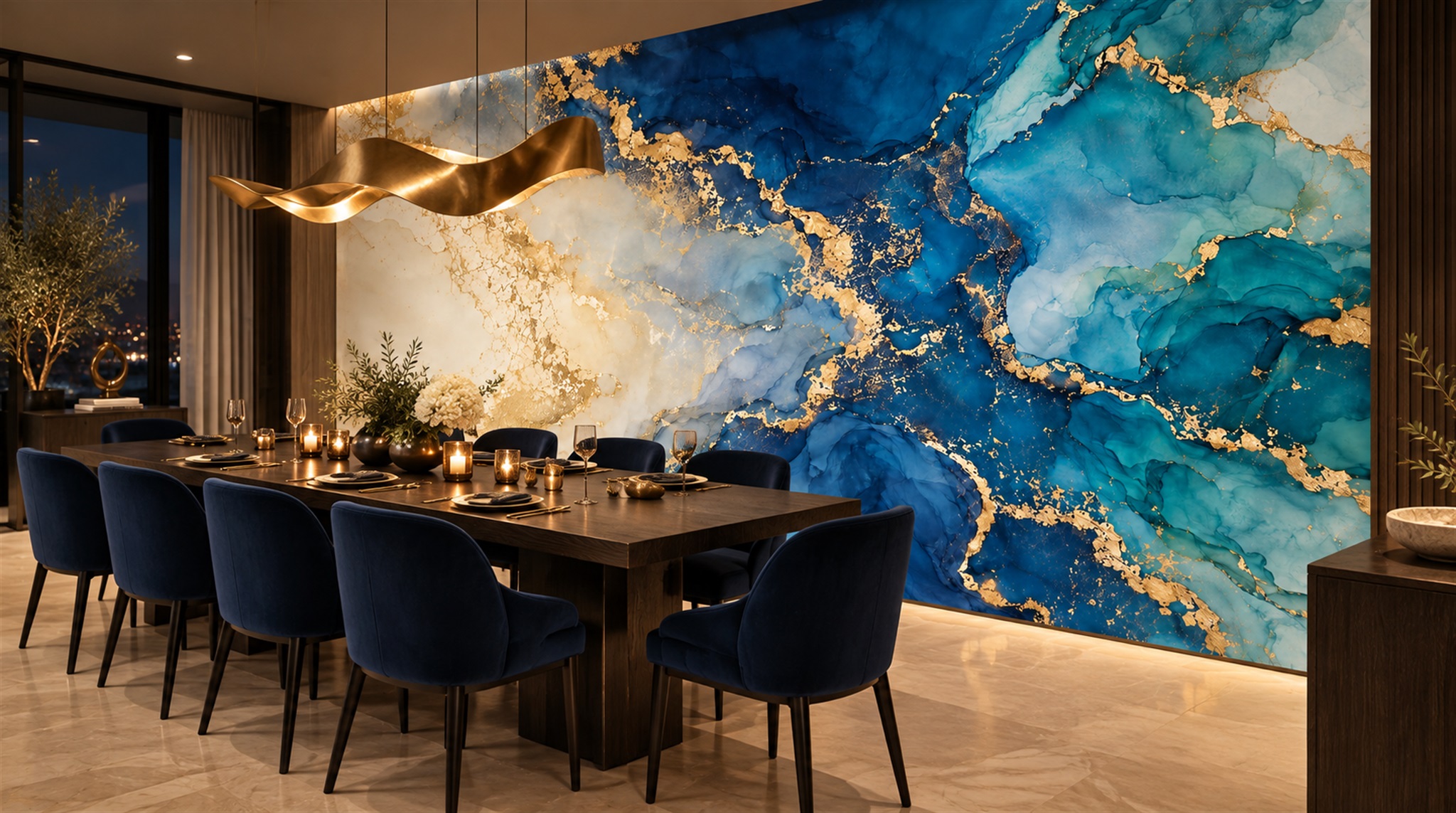 Red And Blue Marble Veining Wallpaper Mural Accent-wall-wallpaper-murals, Peel-and-stick Finish