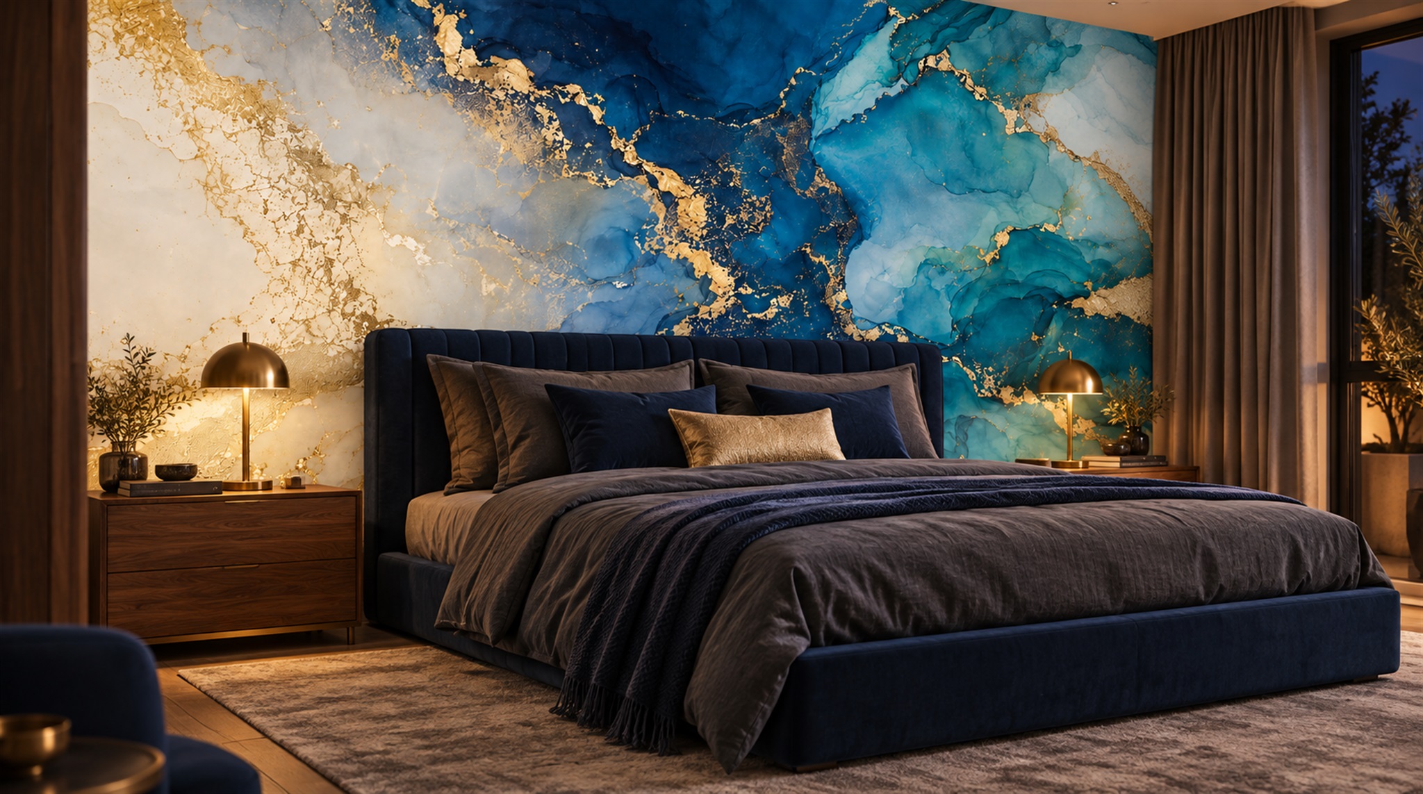 Red And Blue Marble Veining Wallpaper Mural Bedroom-wallpaper-murals, Peel-and-stick Finish