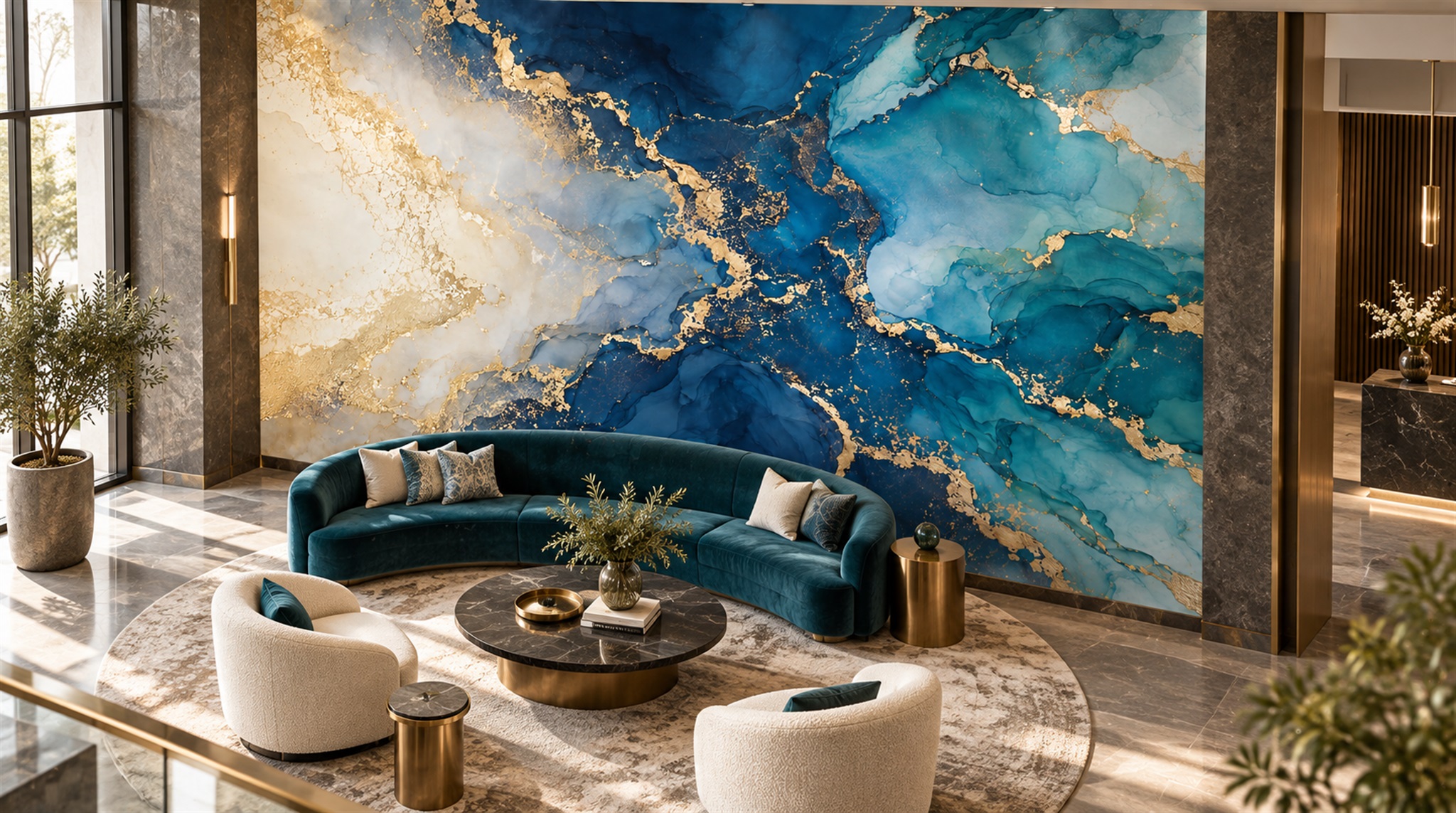 Red And Blue Marble Veining Wallpaper Mural Accent-wall-wallpaper-murals, Peel-and-stick Finish