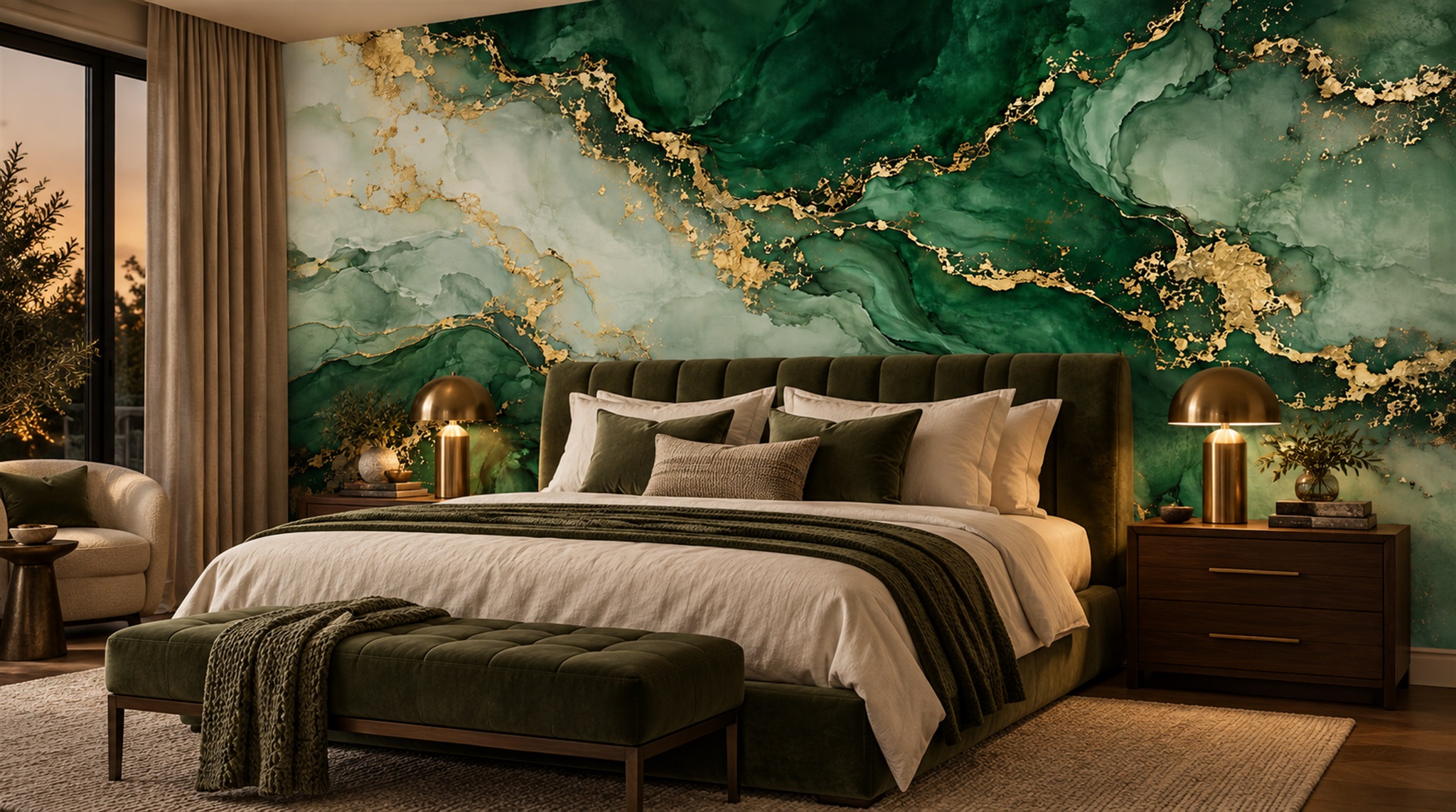 Red And Green Marble Veining Wallpaper Mural Bedroom-wallpaper-murals, Peel-and-stick Finish