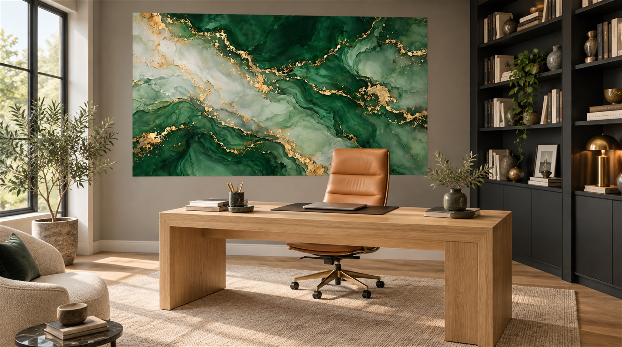 Red And Green Marble Veining Wallpaper Mural Office-wallpaper-murals, Shown In A Home Office, Peel-and-stick Finish