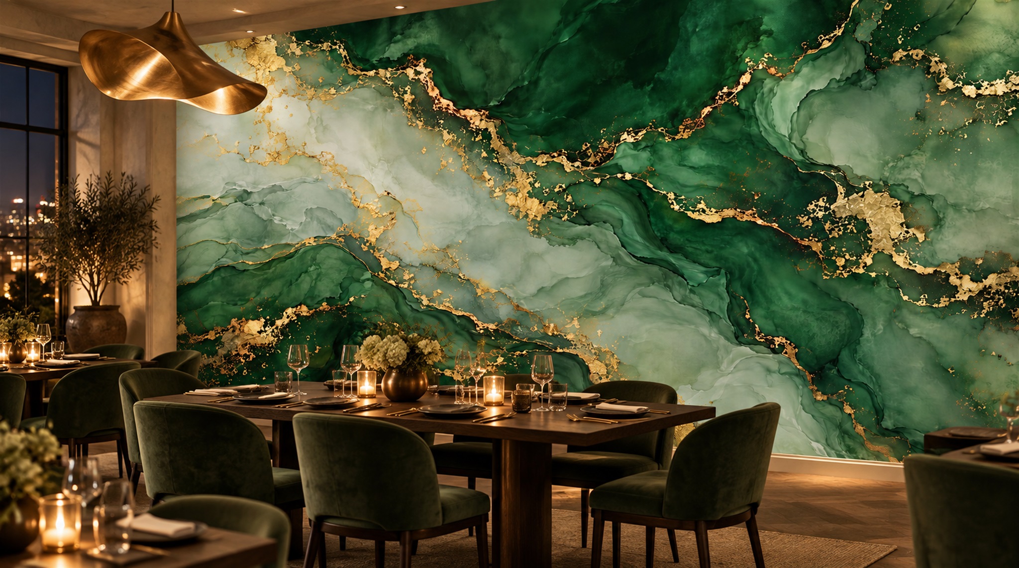 Red And Green Marble Veining Wallpaper Mural, Peel-and-stick Finish