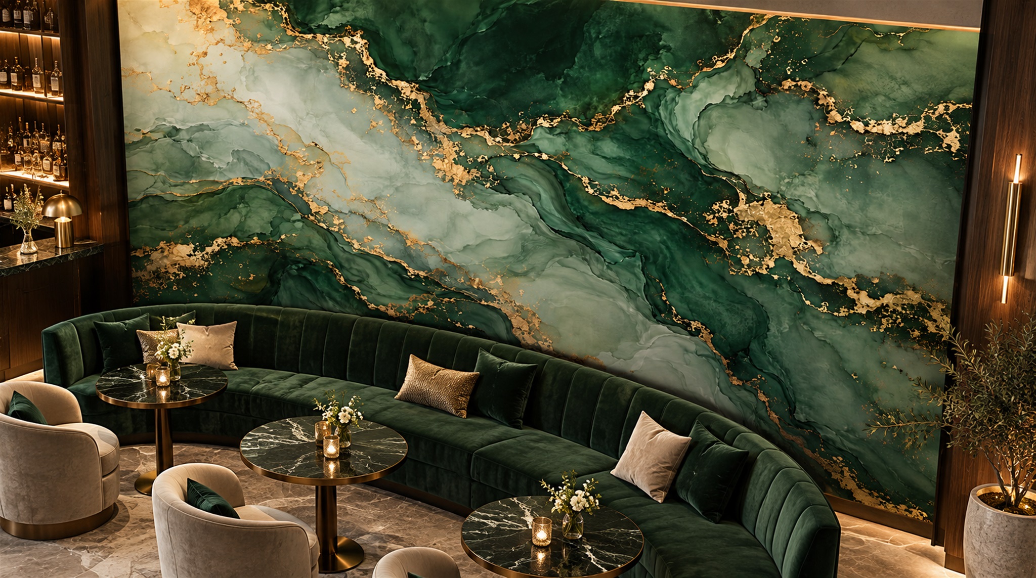 Red And Green Marble Veining Wallpaper Mural Accent-wall-wallpaper-murals, Peel-and-stick Finish
