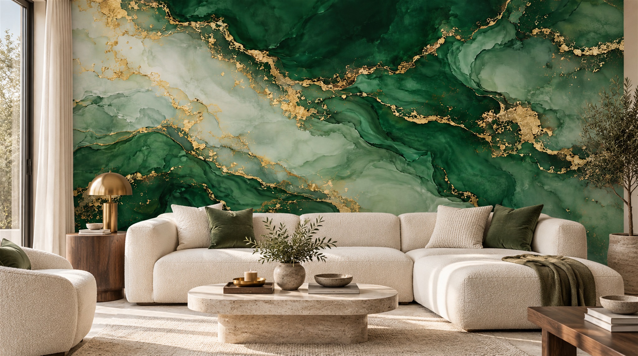 Red And Green Marble Veining Wallpaper Mural Accent-wall-wallpaper-murals, Peel-and-stick Finish