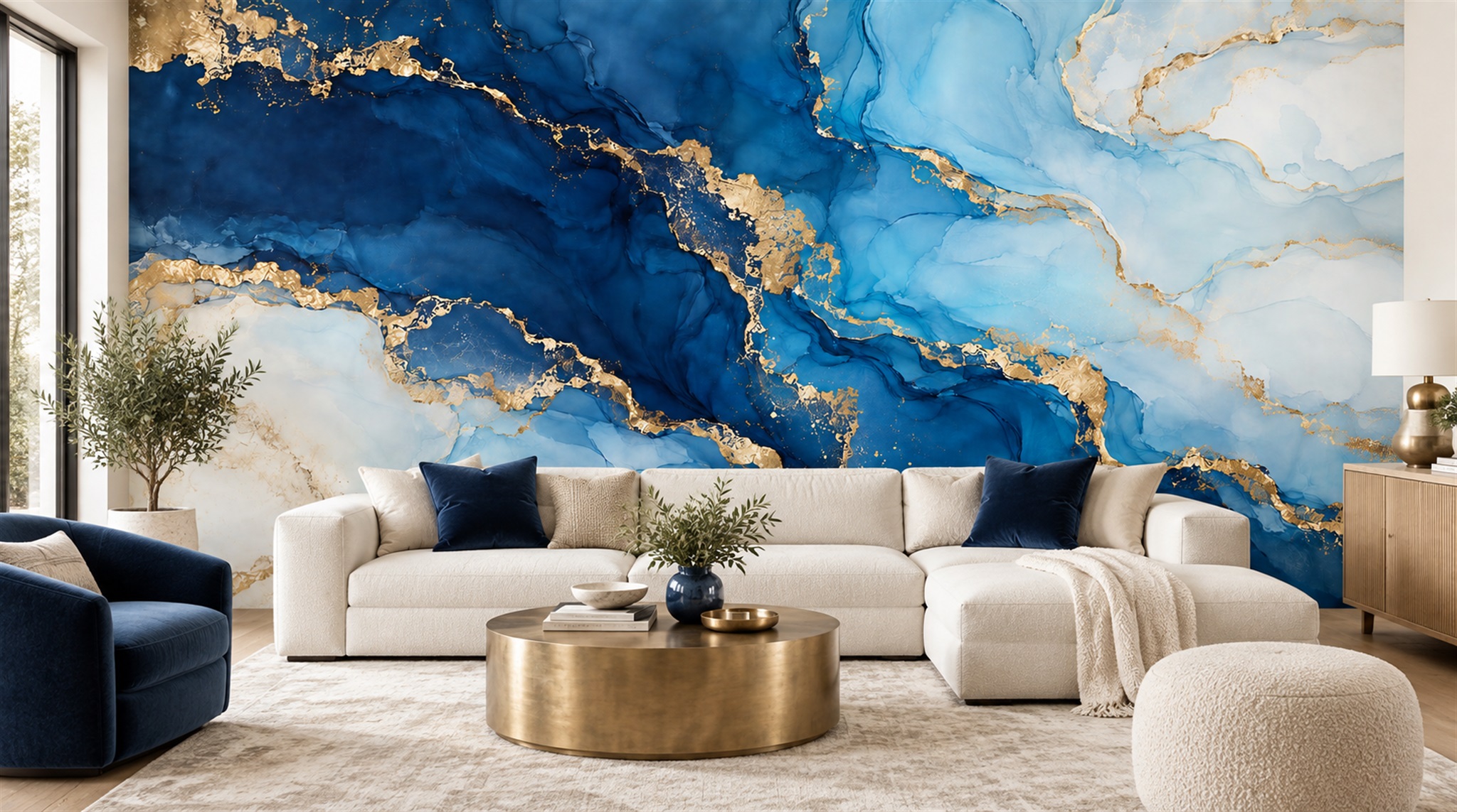 Red And Blue Marble Veining Decorative Wallpaper Mural Feature-wall-wallpaper-murals, Peel-and-stick Finish
