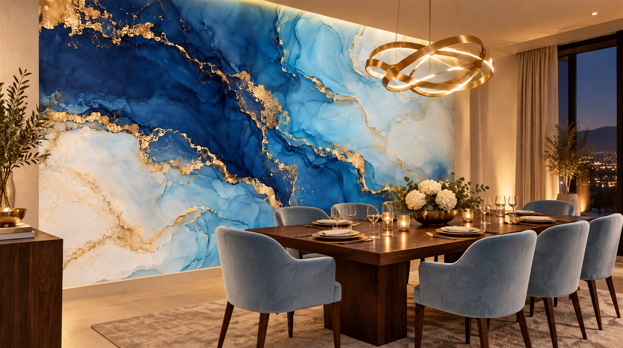 Red And Blue Marble Veining Decorative Wallpaper Mural Accent-wall-wallpaper-murals, Peel-and-stick Finish