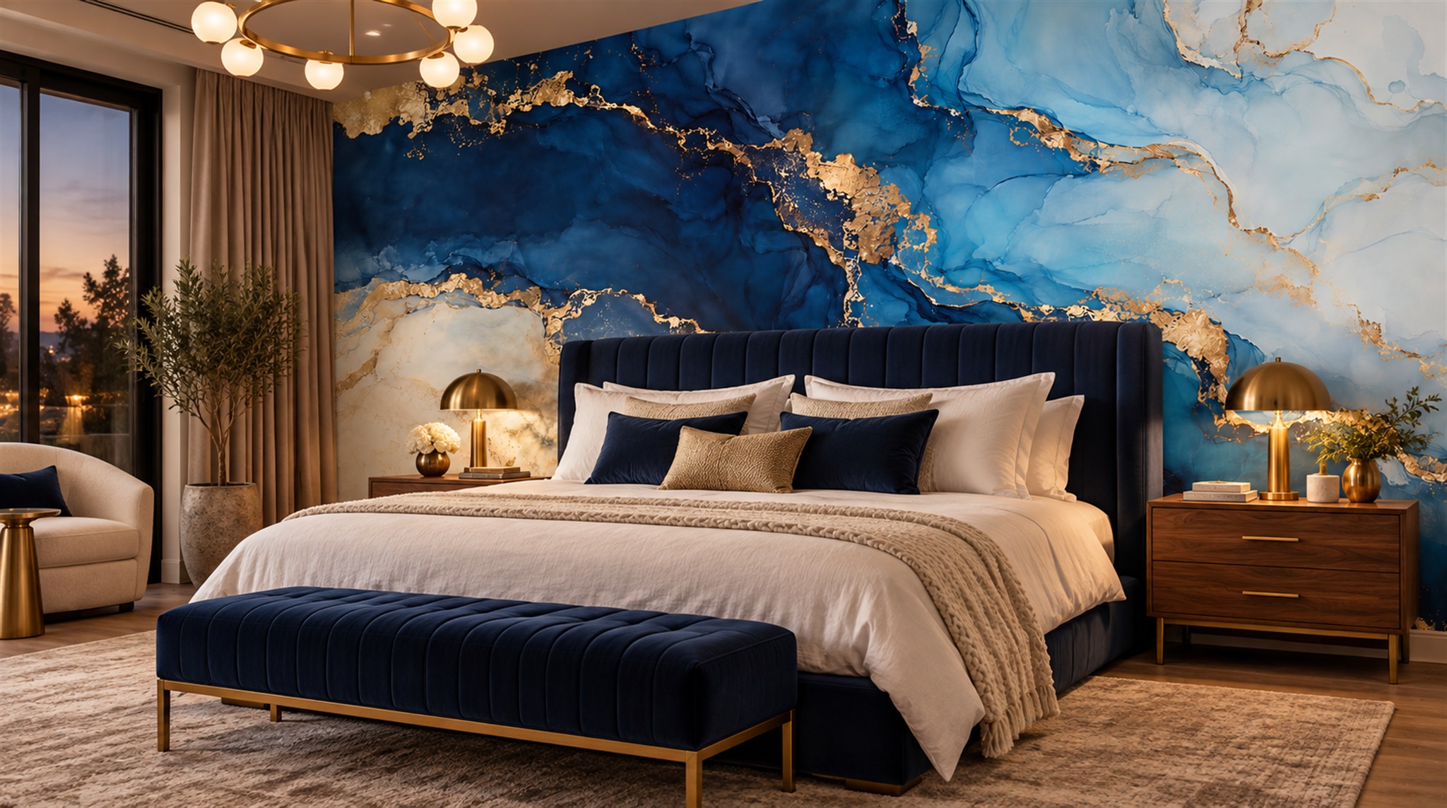 Red And Blue Marble Veining Decorative Wallpaper Mural Bedroom-wallpaper-murals, Peel-and-stick Finish