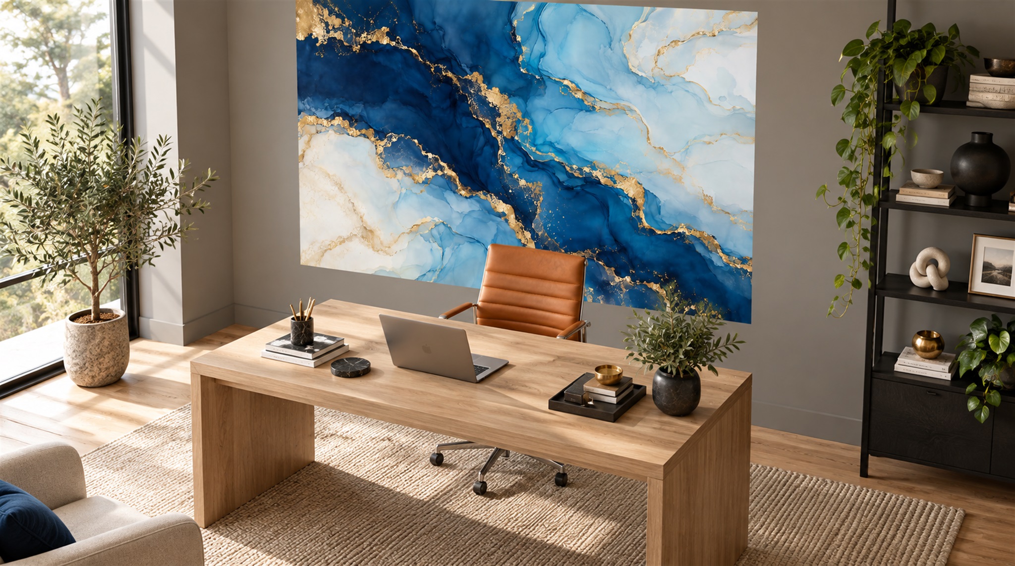 Red And Blue Marble Veining Decorative Wallpaper Mural Accent-wall-wallpaper-murals, Peel-and-stick Finish