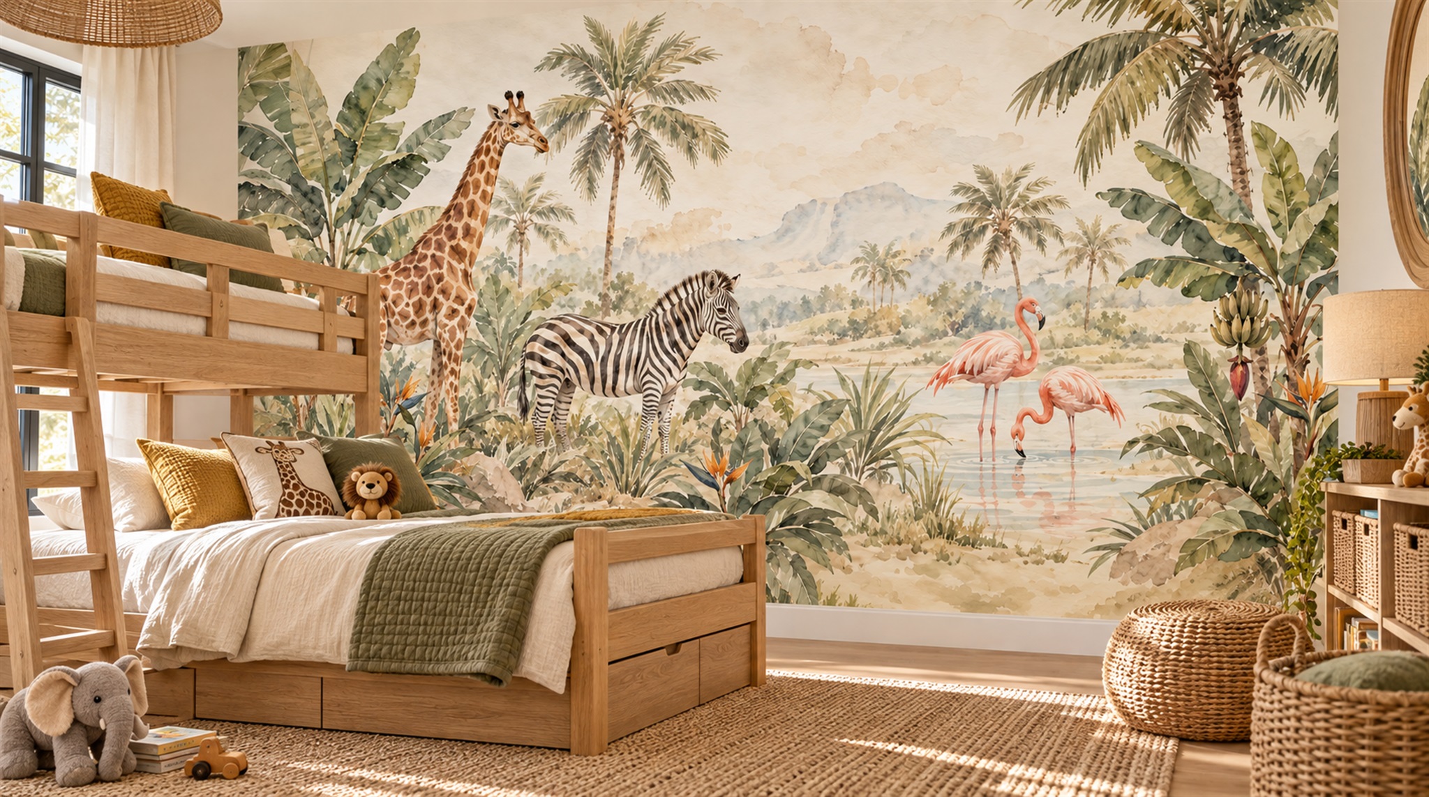 Cream And Red Decorative Patterning Painterly Wallpaper Mural Nursery-wallpaper-murals, Peel-and-stick Finish