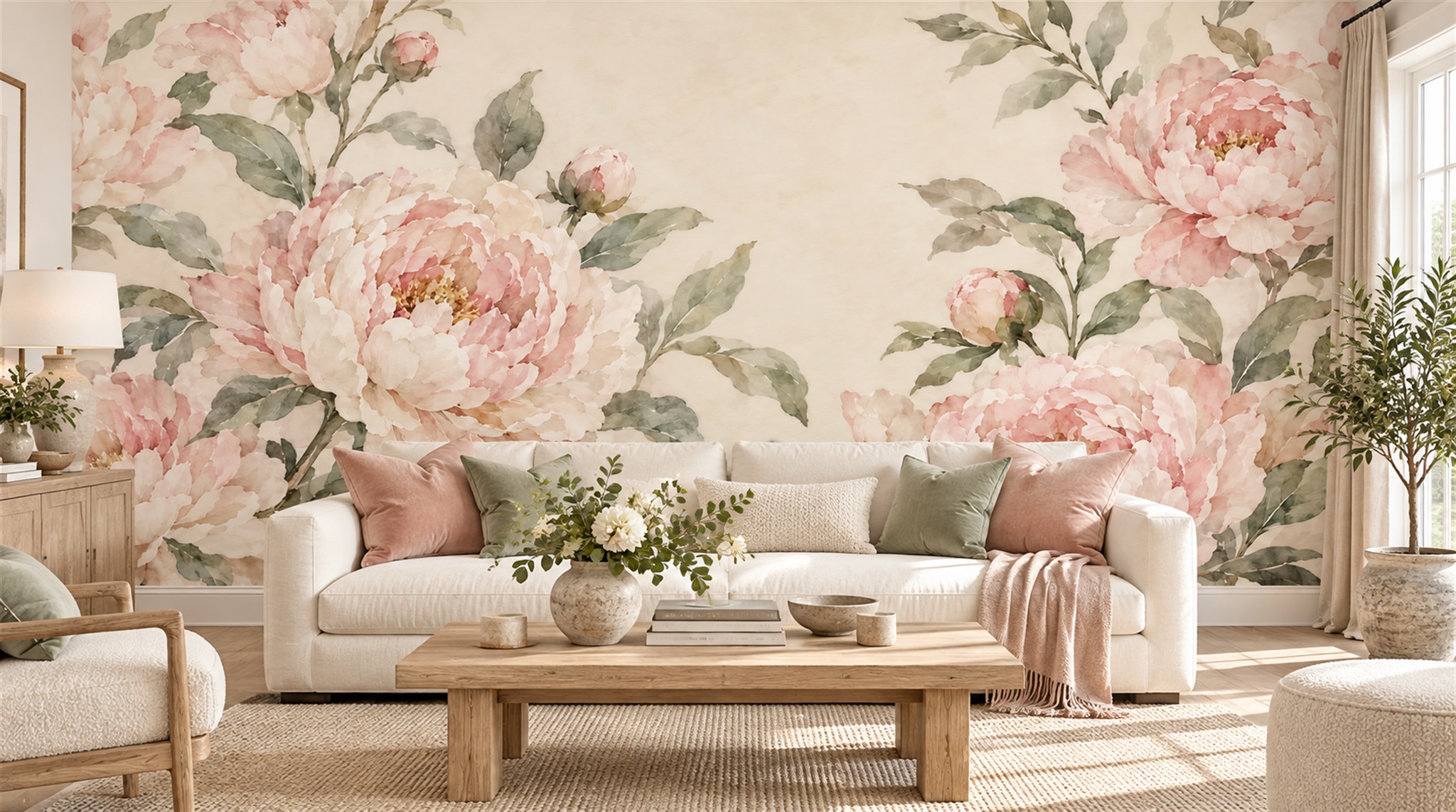 Red And Pink Decorative Patterning Organic Wallpaper Mural Accent-wall-wallpaper-murals, Peel-and-stick Finish