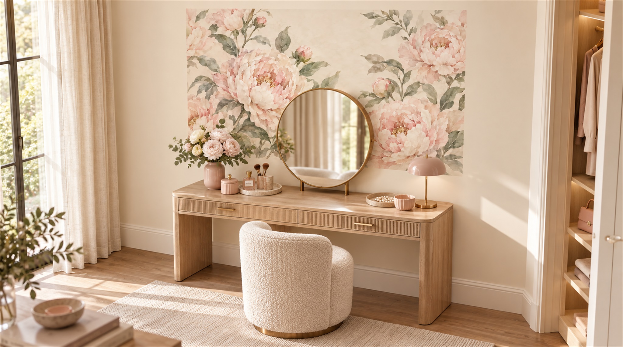 Red And Pink Decorative Patterning Organic Wallpaper Mural Accent-wall-wallpaper-murals, Peel-and-stick Finish