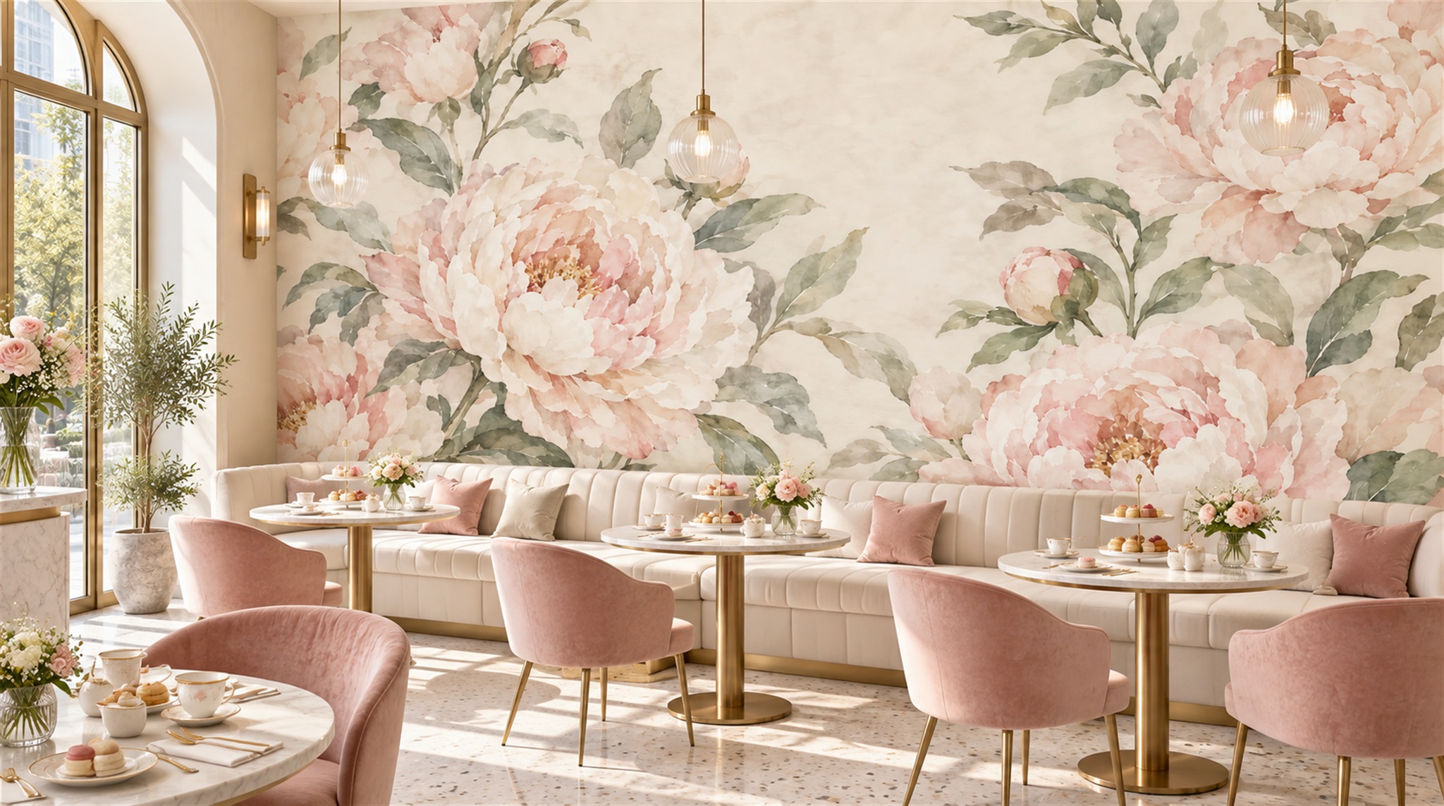Red And Pink Decorative Patterning Organic Wallpaper Mural Accent-wall-wallpaper-murals, Peel-and-stick Finish