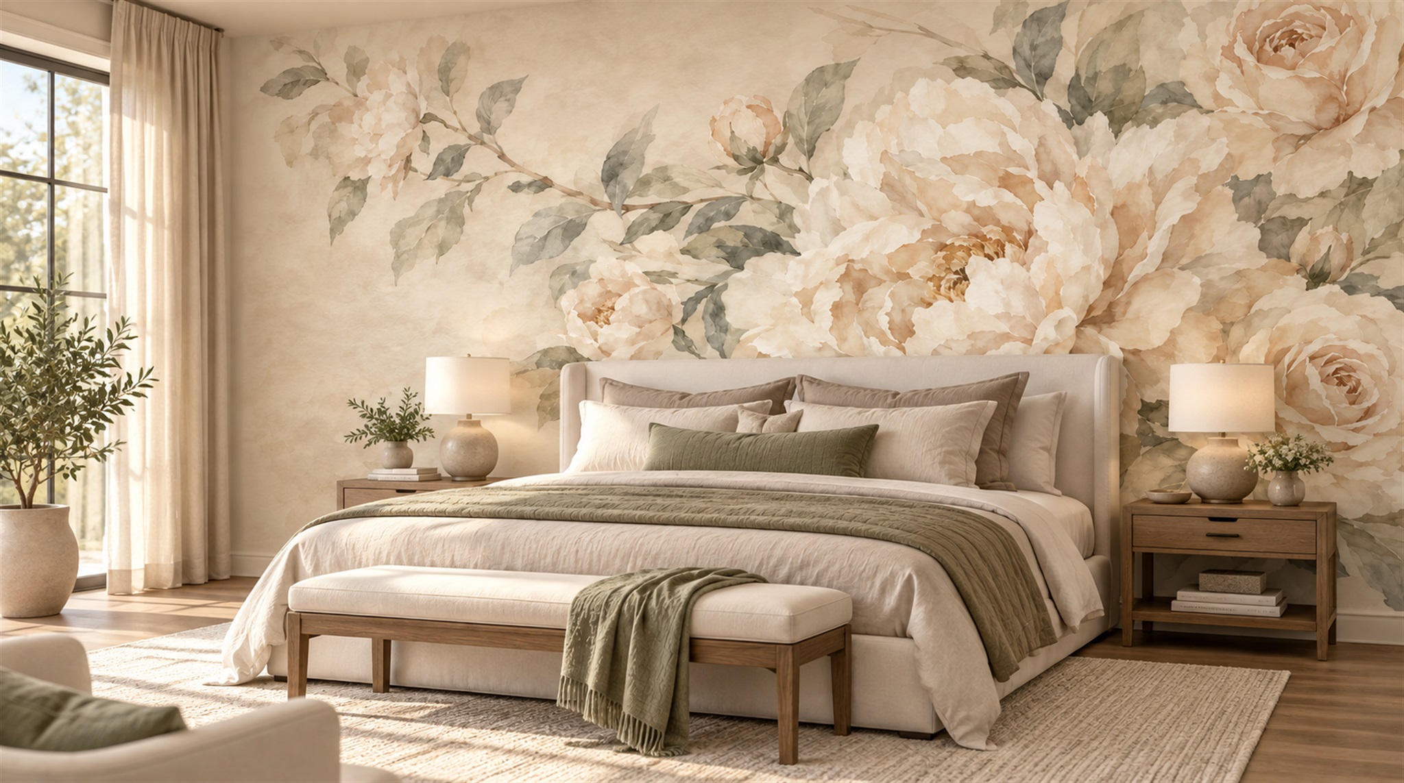 Ivory And Red Decorative Patterning Wallpaper Mural Layered Bedroom-wallpaper-murals, Peel-and-stick Finish