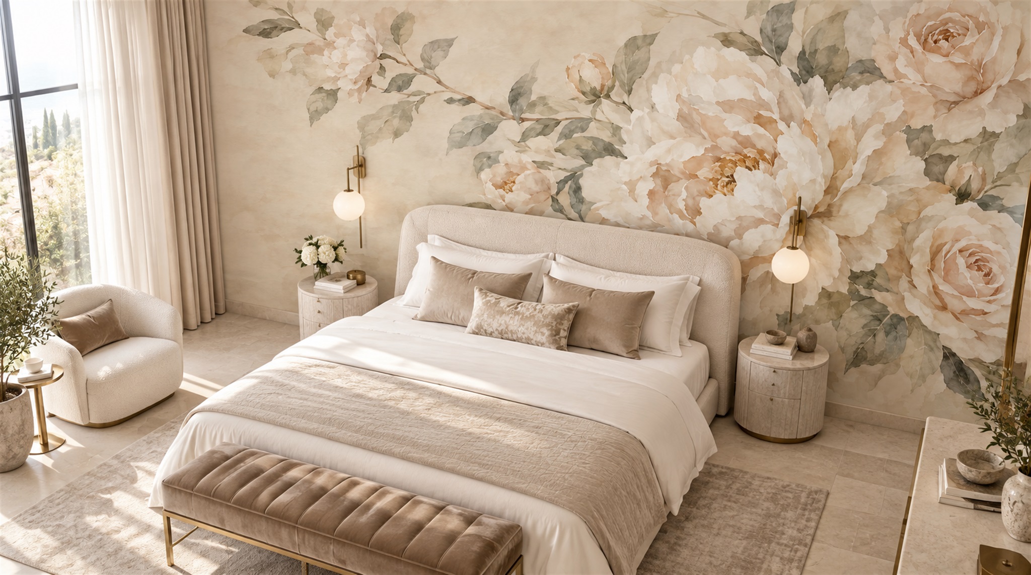 Ivory And Red Decorative Patterning Wallpaper Mural Layered Feature-wall-wallpaper-murals, Peel-and-stick Finish