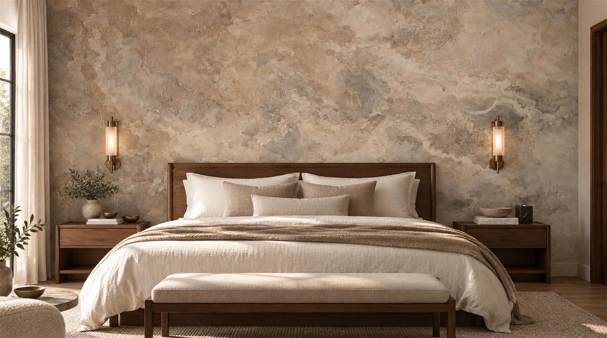 Red And Neutral Stone Texture Decorative Wallpaper Mural Feature-wall-wallpaper-murals, Peel-and-stick Finish