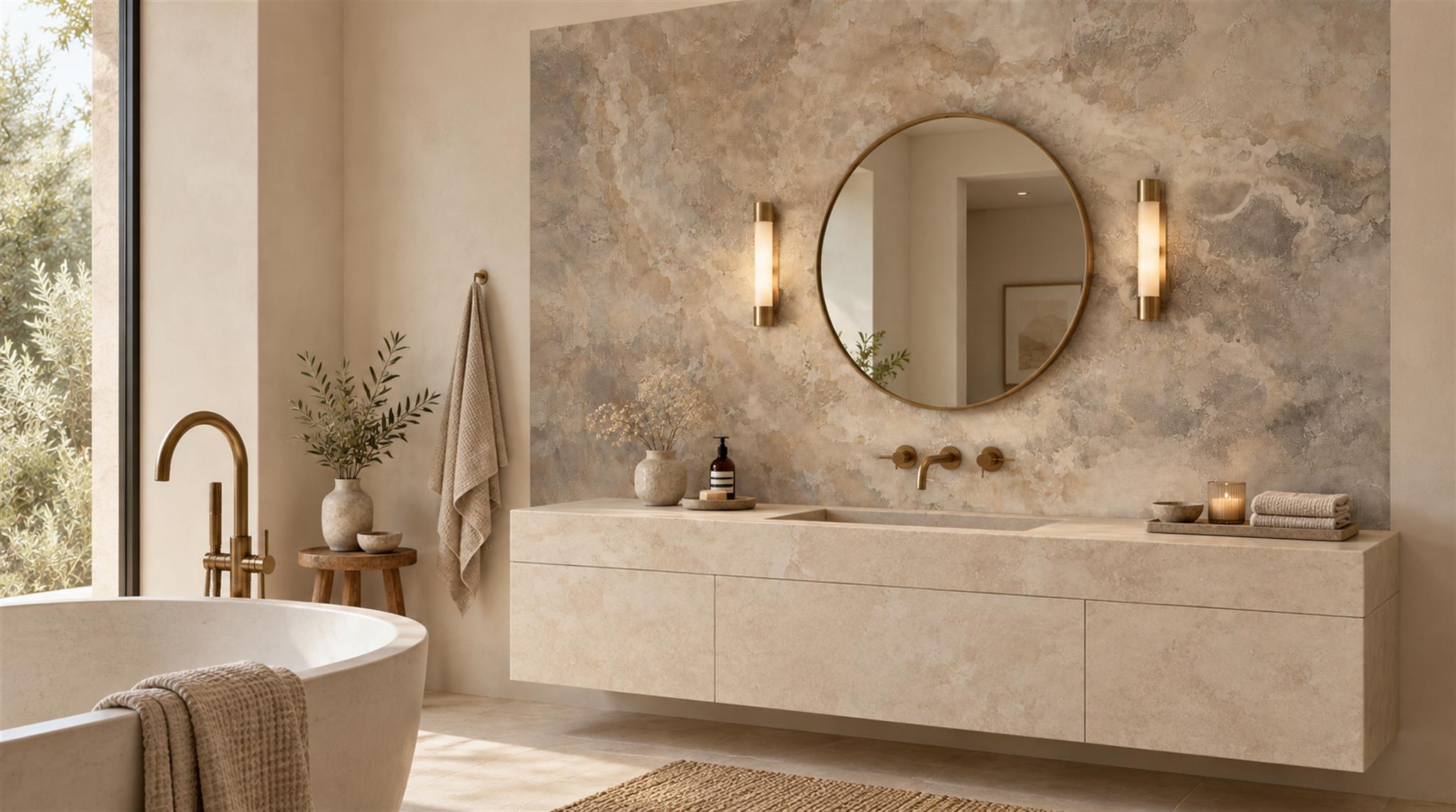 Red And Neutral Stone Texture Decorative Wallpaper Mural Spa-wallpaper-murals, Peel-and-stick Finish