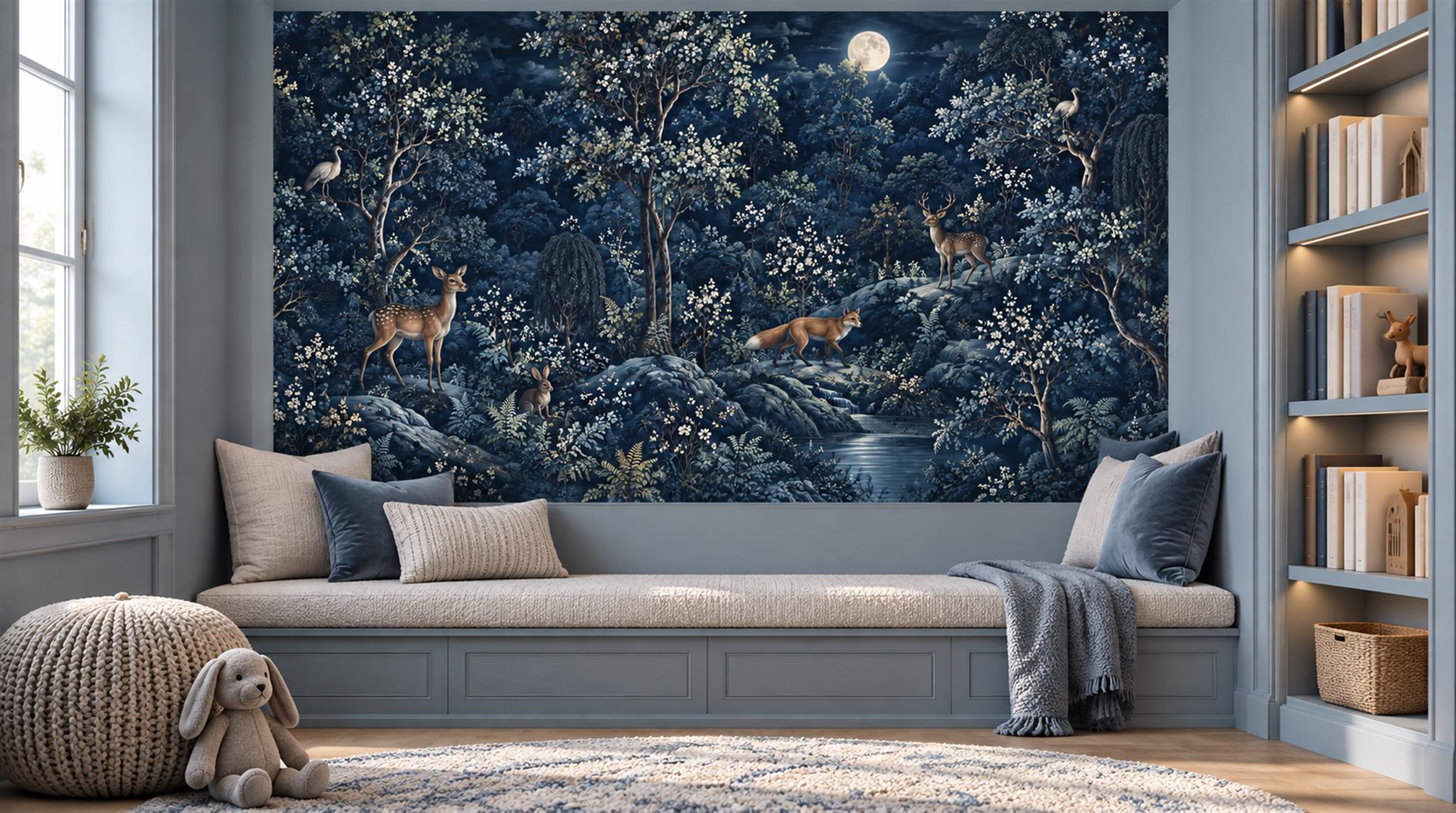 Red And Navy Decorative Patterning Painterly Wallpaper Mural Accent-wall-wallpaper-murals, Peel-and-stick Finish