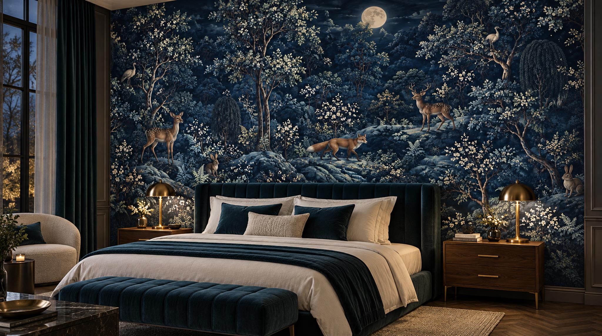 Red And Navy Decorative Patterning Painterly Wallpaper Mural, Peel-and-stick Finish
