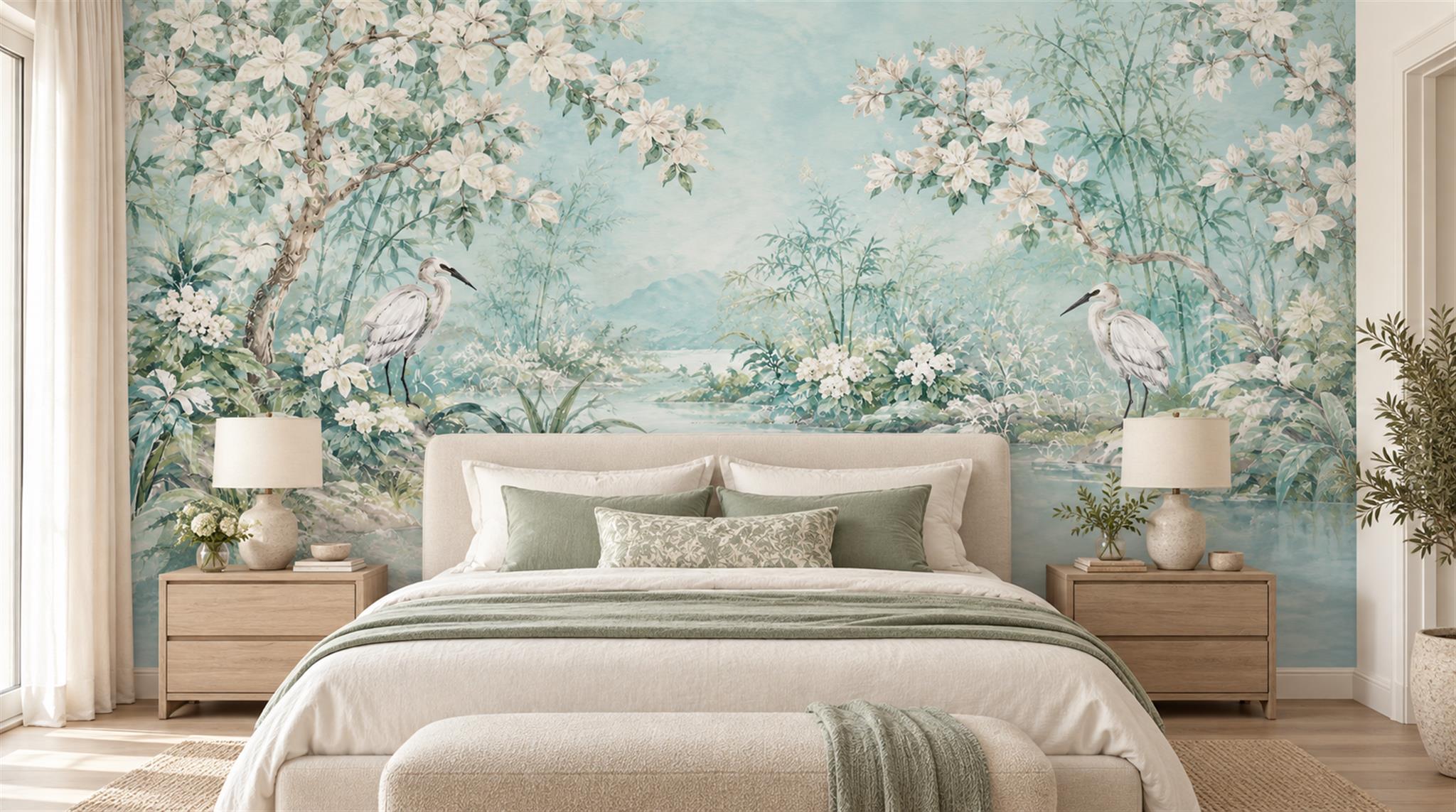 Red And Sage Green Decorative Patterning Wallpaper Atmospheric Wallpaper Bedroom-wallpaper-murals, Peel-and-stick Finish
