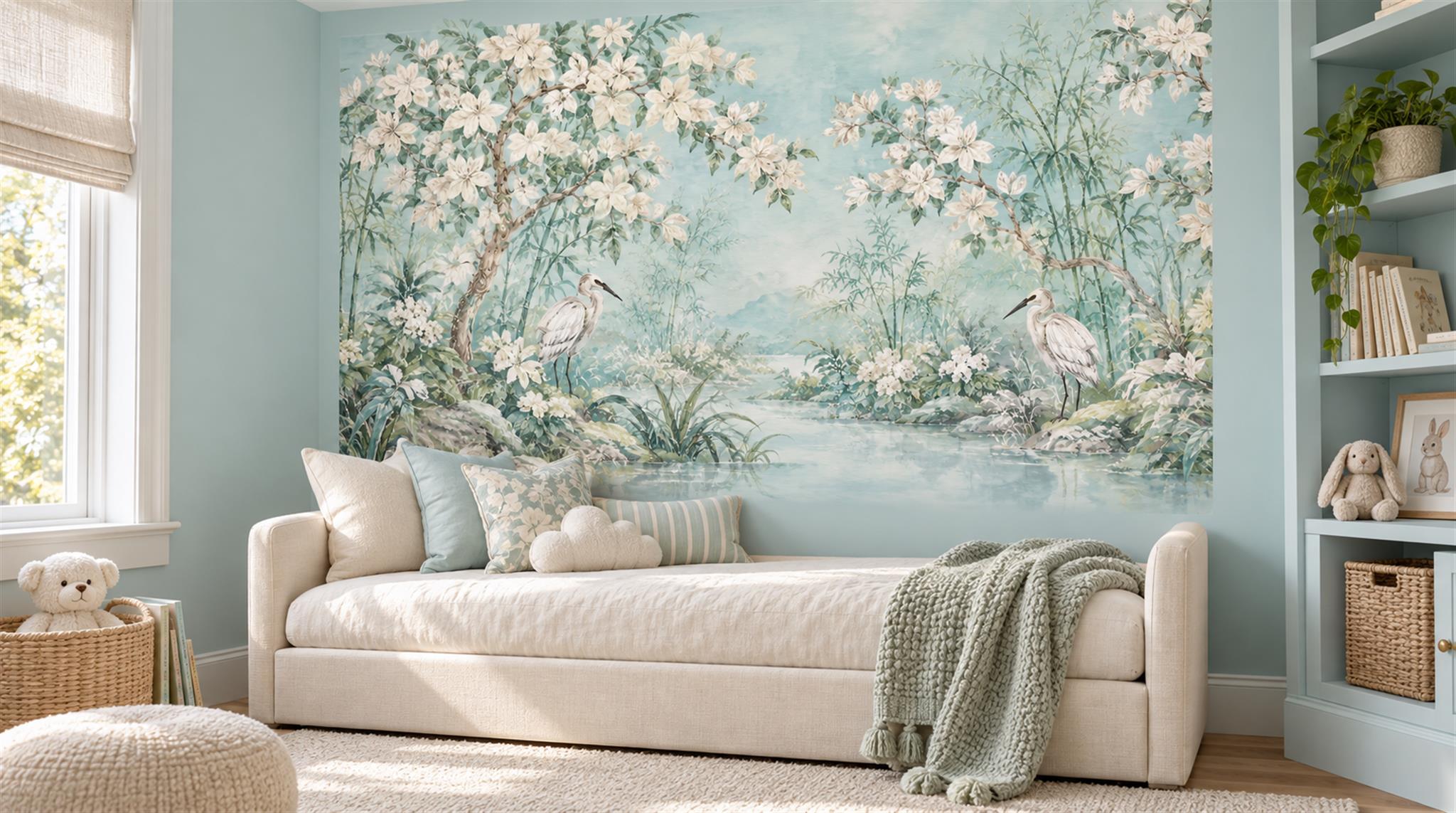 Red And Sage Green Decorative Patterning Wallpaper Atmospheric Wallpaper Nursery-wallpaper-murals, Peel-and-stick Finish