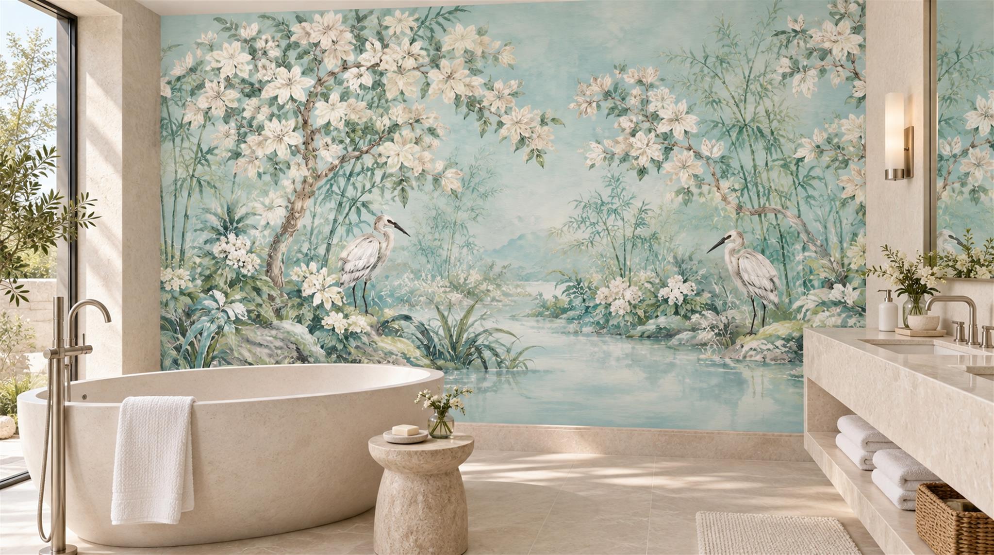 Red And Sage Green Decorative Patterning Wallpaper Atmospheric Wallpaper Spa-wallpaper-murals, Peel-and-stick Finish