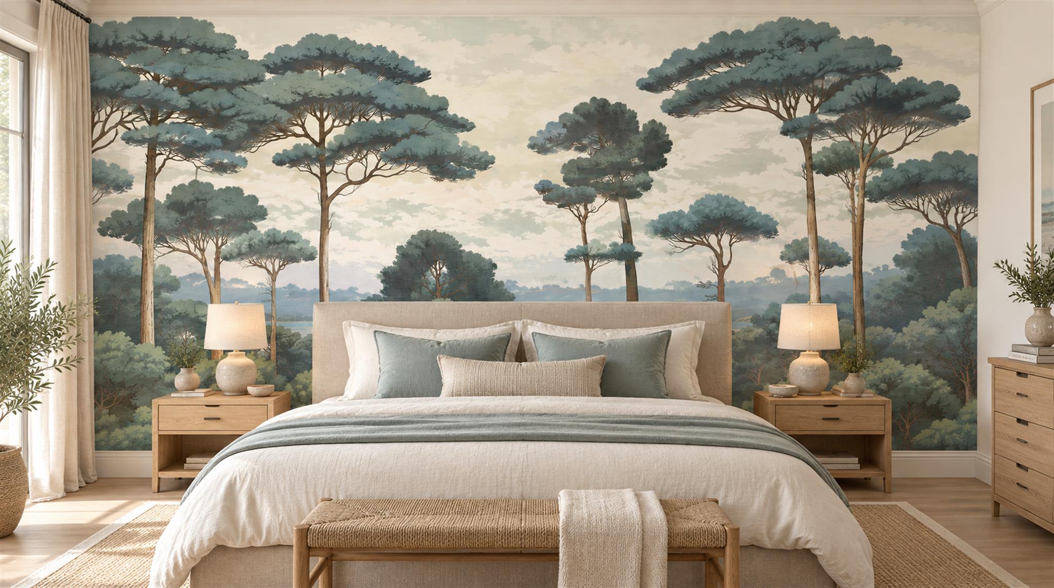 Tan And Red Decorative Patterning Wallpaper Mural Bedroom-wallpaper-murals, Peel-and-stick Finish