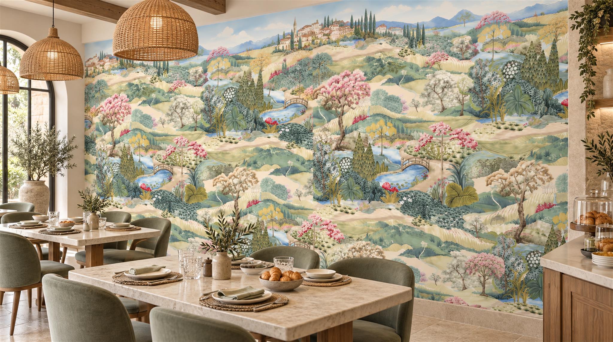 Red And Neutral Decorative Patterning Wallpaper Mural Layered Marks Feature-wall-wallpaper-murals, Peel-and-stick Finish