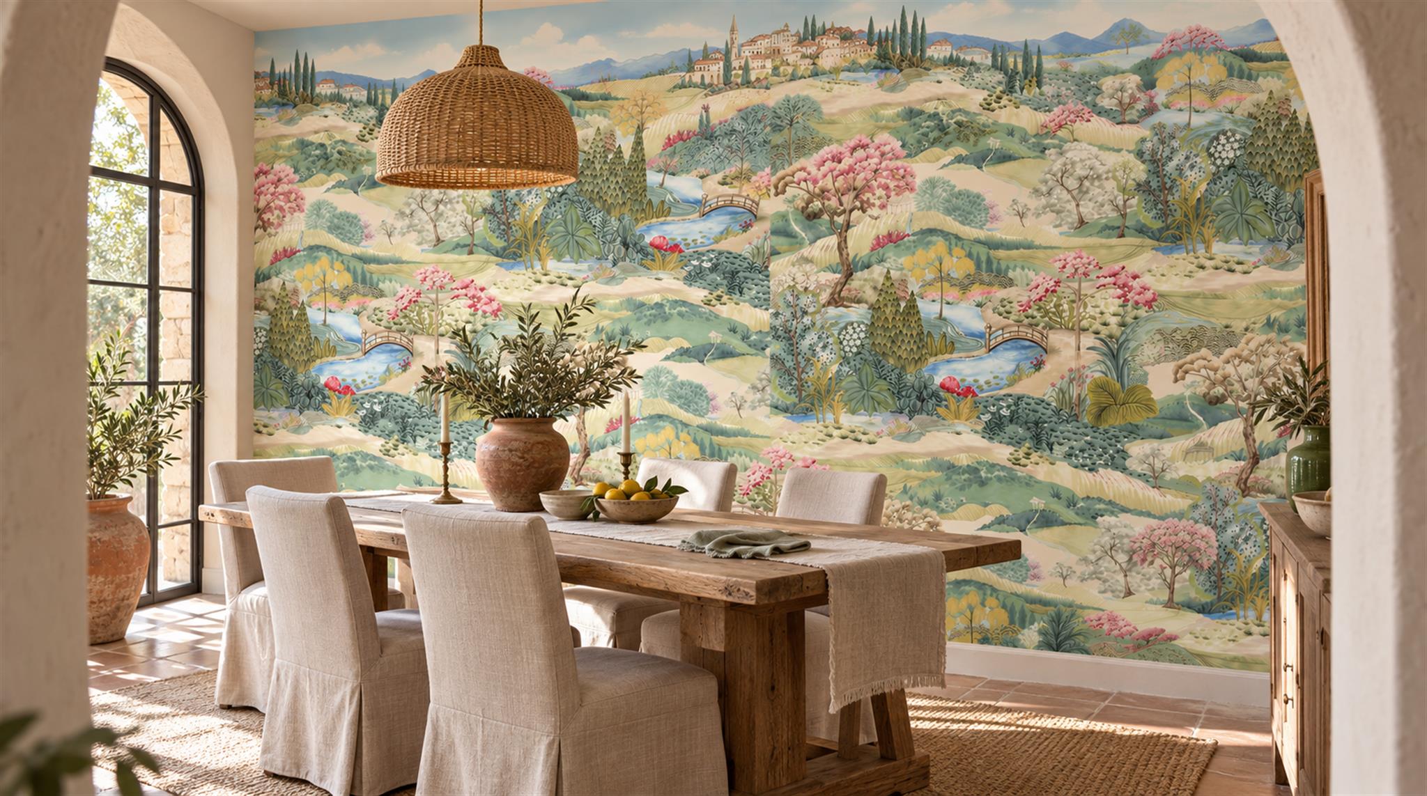 Red And Neutral Decorative Patterning Wallpaper Mural Layered Marks Accent-wall-wallpaper-murals, Peel-and-stick Finish