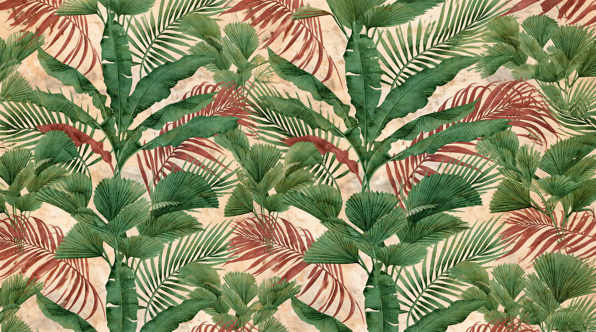 Green And Blush Palm Leaf Wallpaper Mural — Wallpaper Mural Design, Peel-and-stick Finish